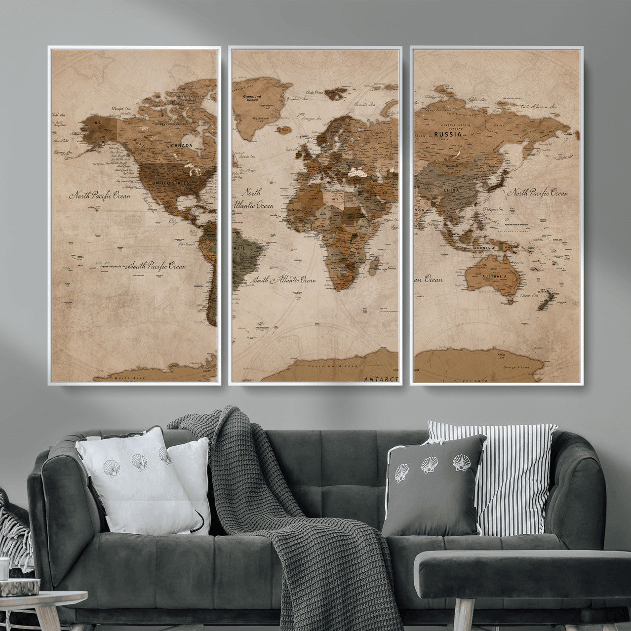 40064188-MGV-CV-36X24 - World Map Wall Art Canvas Print, Modern Decorative Framed Map Artwork Prints for Living Room, Office, Bedroom Wall Decor