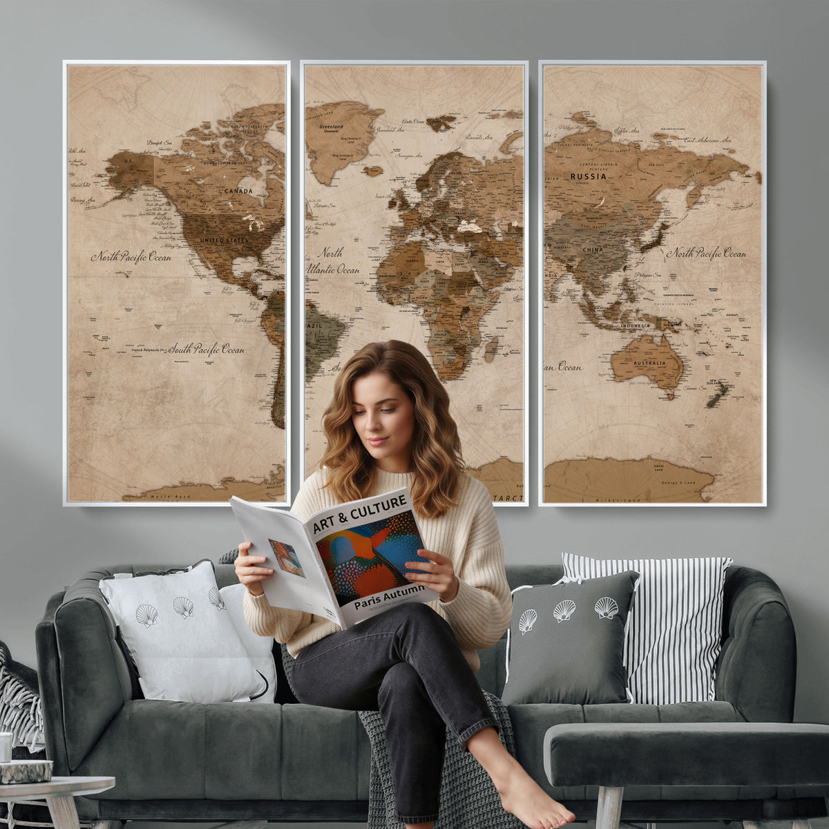 40064188-MGV-CV-36X24 - World Map Wall Art Canvas Print, Modern Decorative Framed Map Artwork Prints for Living Room, Office, Bedroom Wall Decor