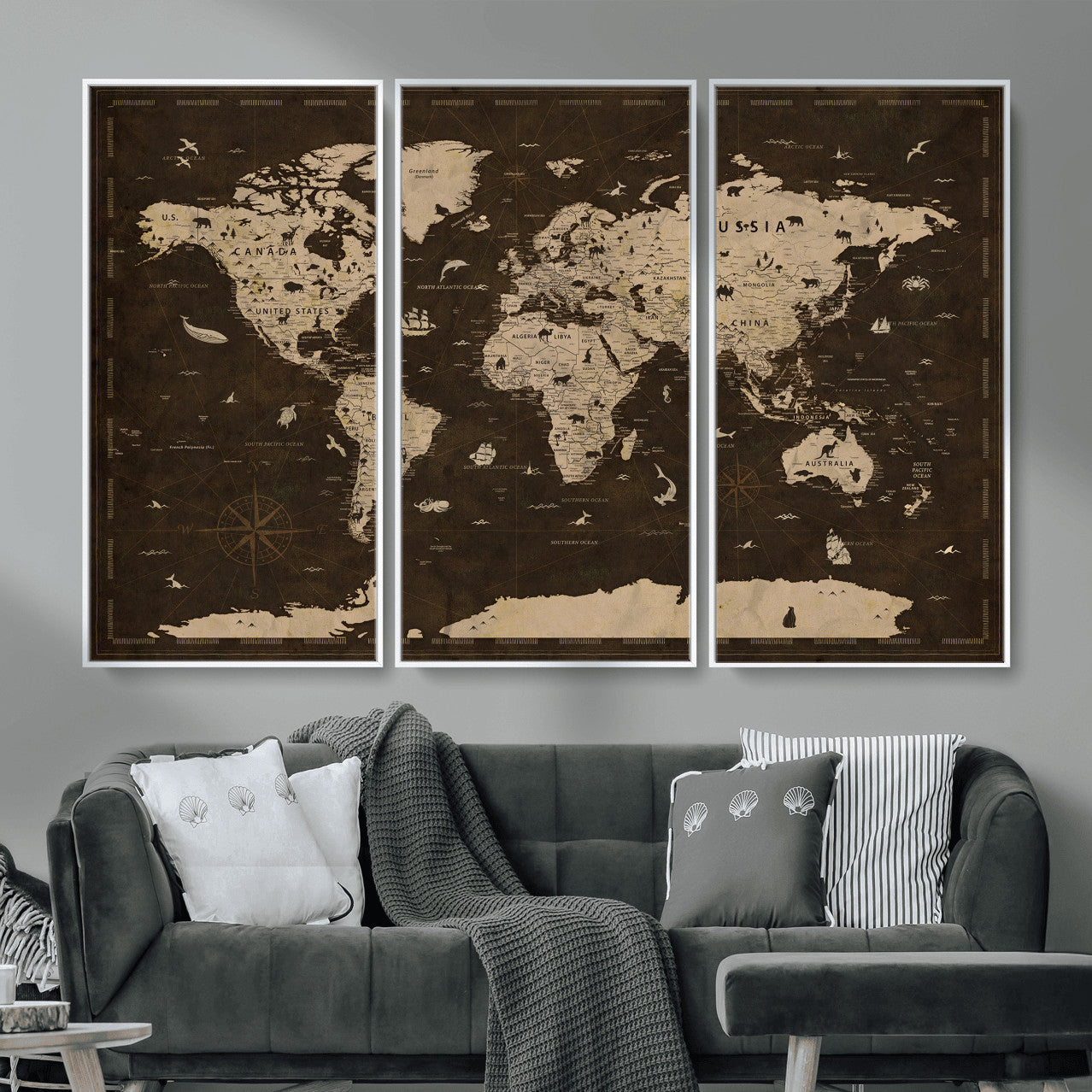 44276398-MGV-CV-36X24 - World Map Wall Art Canvas Print, Modern Decorative Framed Map Artwork Prints for Living Room, Office, Bedroom Wall Decor