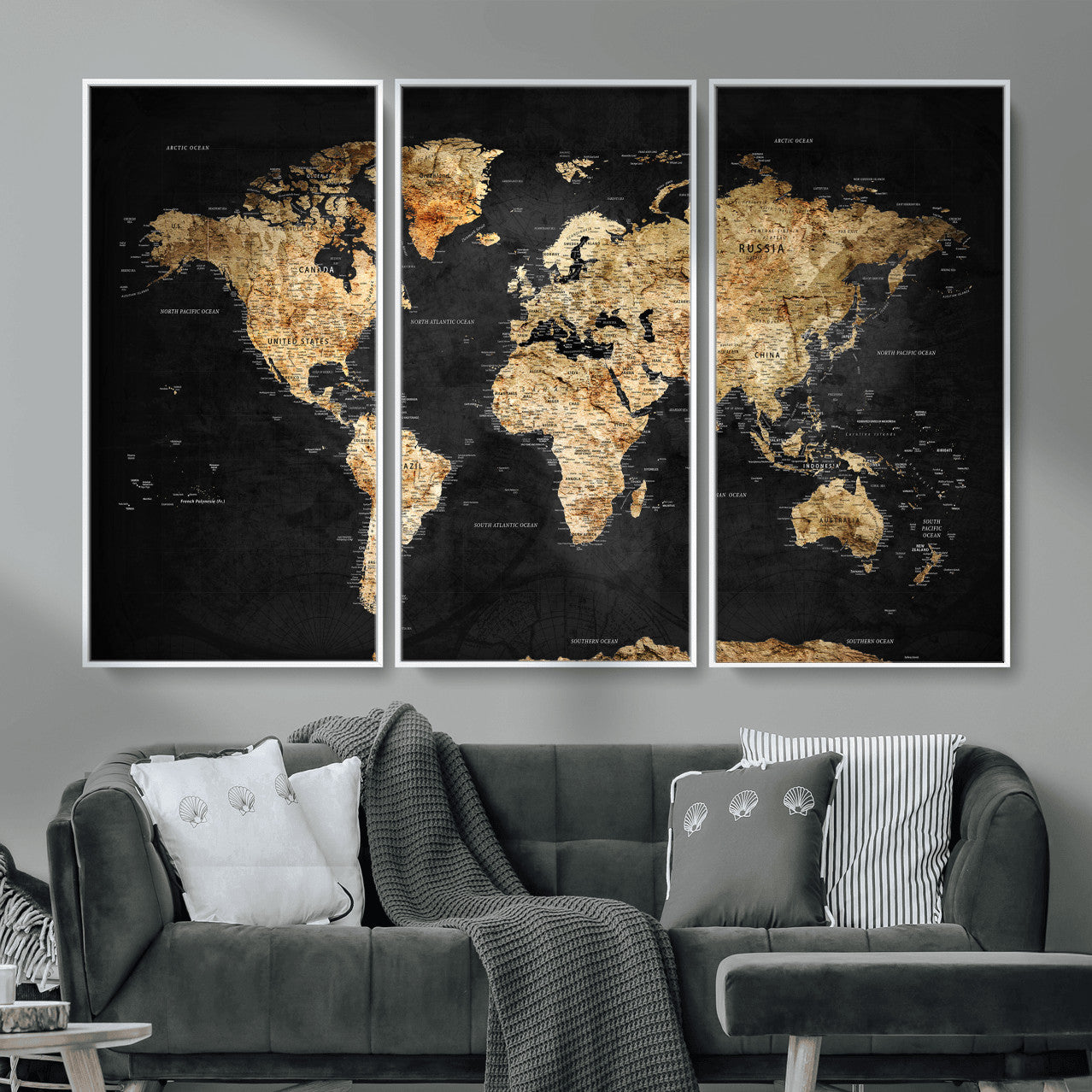 23568589-MGV-CV-36X24 - World Map Wall Art Canvas Print, Modern Decorative Framed Map Artwork Prints for Living Room, Office, Bedroom Wall Decor
