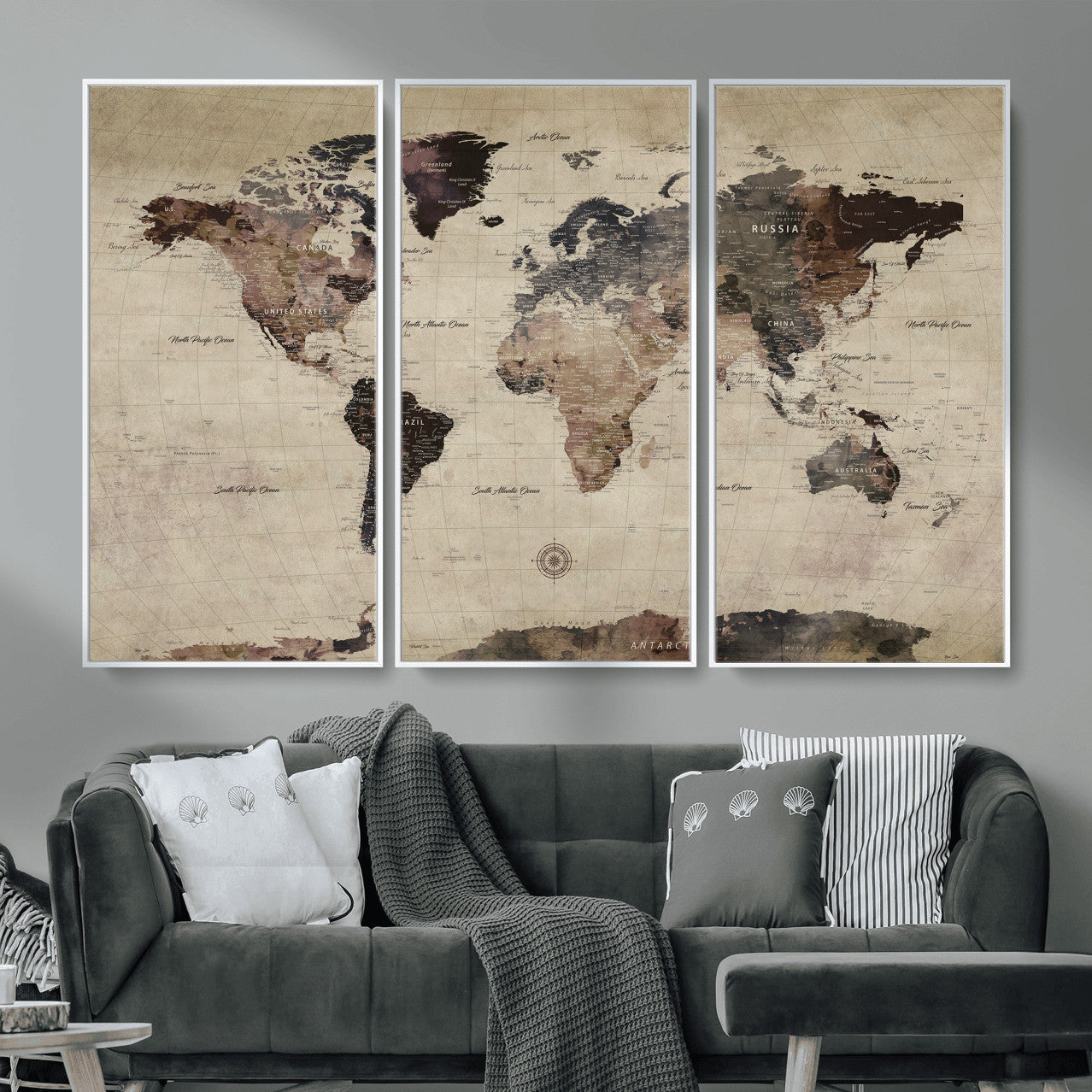 60560672-MGV-CV-36X24 - World Map Wall Art Canvas Print, Modern Decorative Framed Map Artwork Prints for Living Room, Office, Bedroom Wall Decor