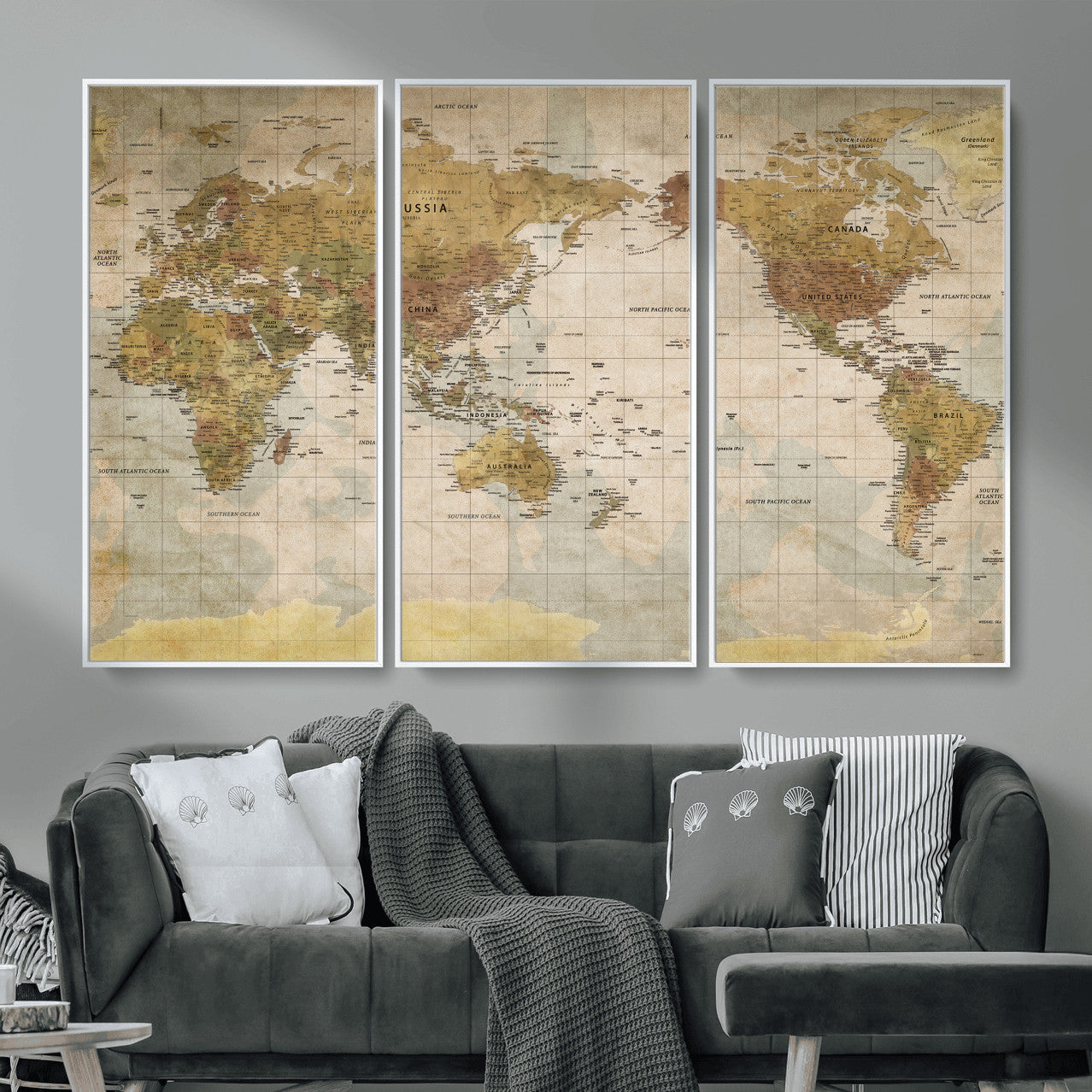 22305205-MGV-CV-36X24 - World Map Wall Art Canvas Print, Modern Decorative Framed Map Artwork Prints for Living Room, Office, Bedroom Wall Decor