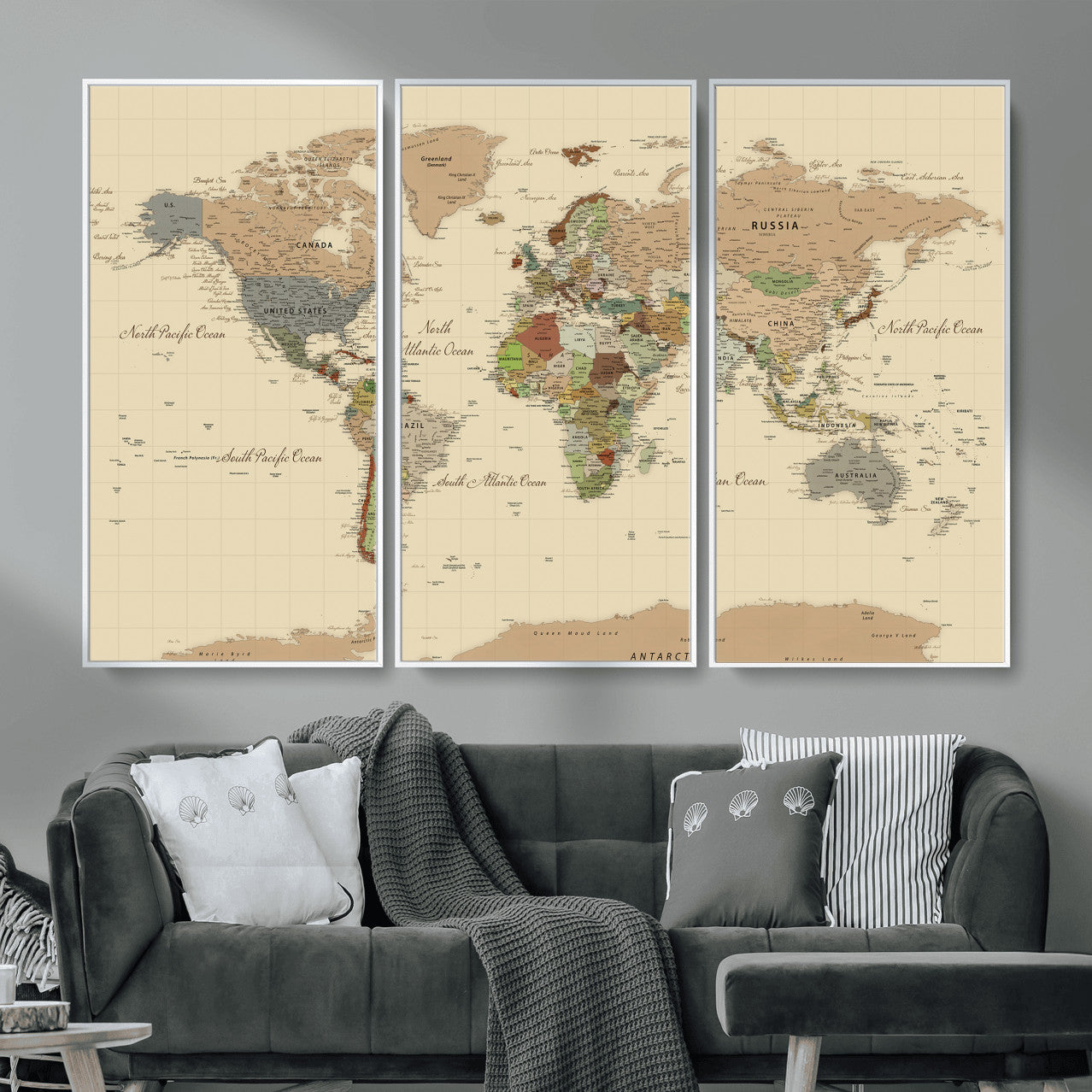 31407854-MGV-CV-36X24 - World Map Wall Art Canvas Print, Modern Decorative Framed Map Artwork Prints for Living Room, Office, Bedroom Wall Decor