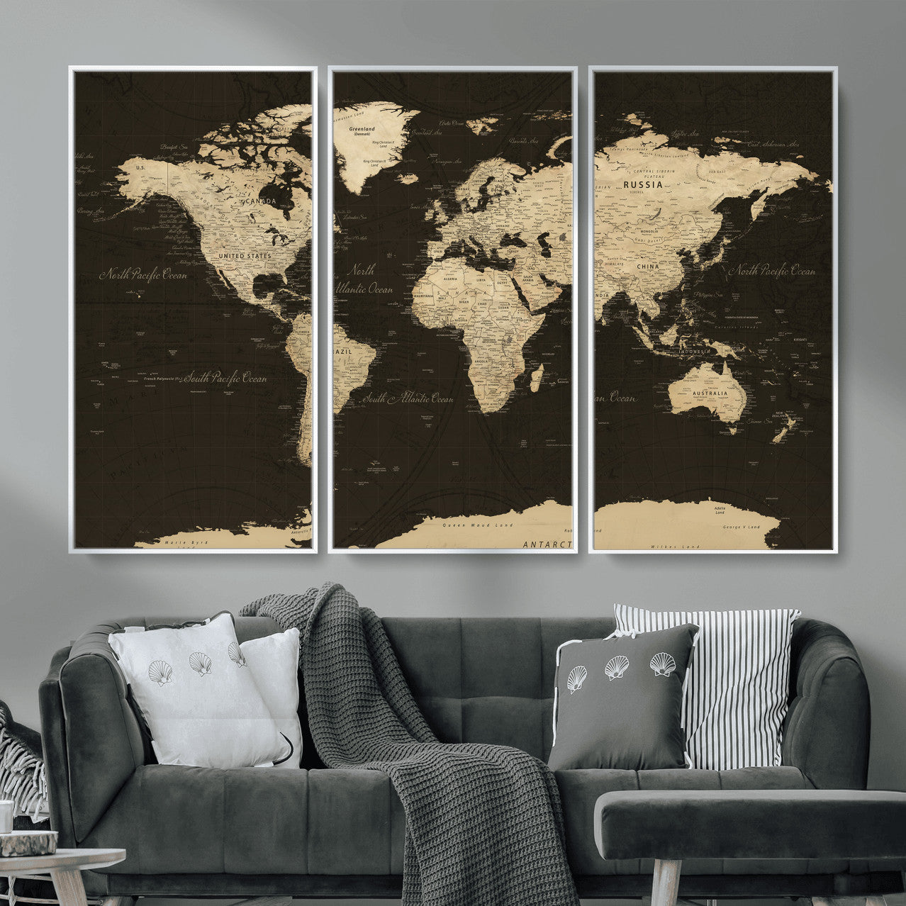 89024244-MGV-CV-36X24 - World Map Wall Art Canvas Print, Modern Decorative Framed Map Artwork Prints for Living Room, Office, Bedroom Wall Decor