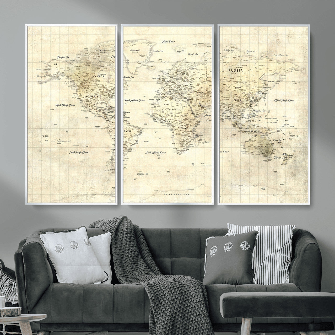 17101439-MGV-CV-36X24 - World Map Wall Art Canvas Print, Modern Decorative Framed Map Artwork Prints for Living Room, Office, Bedroom Wall Decor