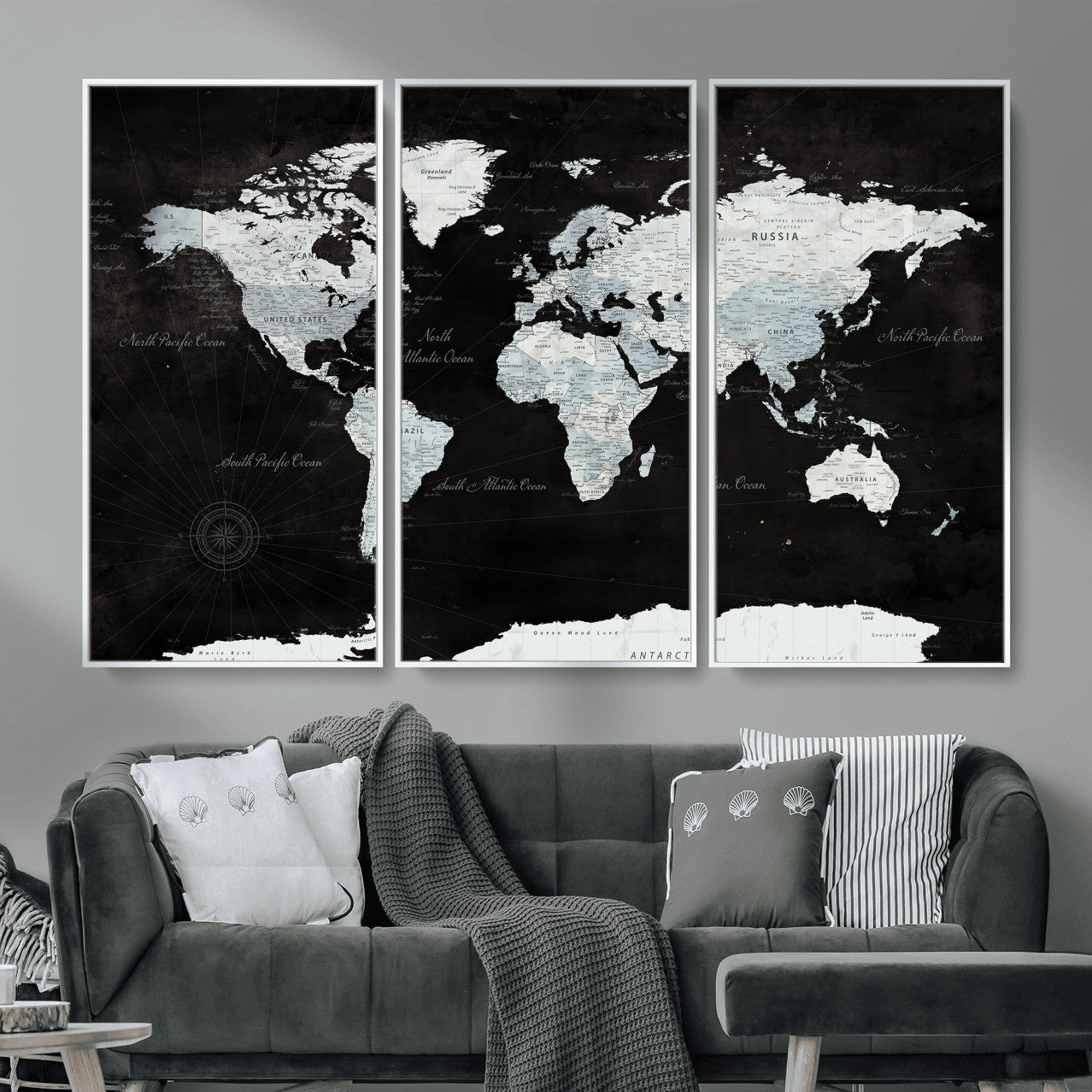 28664806-MGV-CV-36X24 - World Map Wall Art Canvas Print, Modern Decorative Framed Map Artwork Prints for Living Room, Office, Bedroom Wall Decor