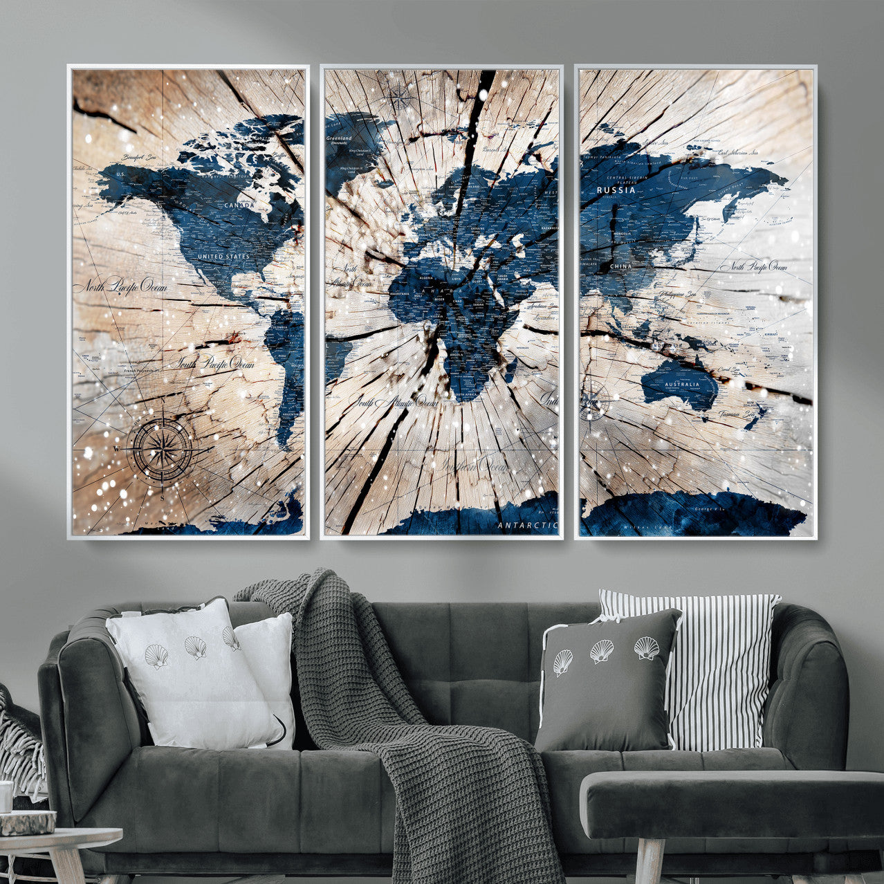 19478704-MGV-CV-36X24 - World Map Wall Art Canvas Print, Modern Decorative Framed Map Artwork Prints for Living Room, Office, Bedroom Wall Decor