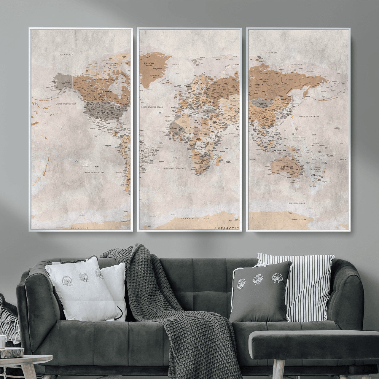 34051638-MGV-CV-36X24 - World Map Wall Art Canvas Print, Modern Decorative Framed Map Artwork Prints for Living Room, Office, Bedroom Wall Decor