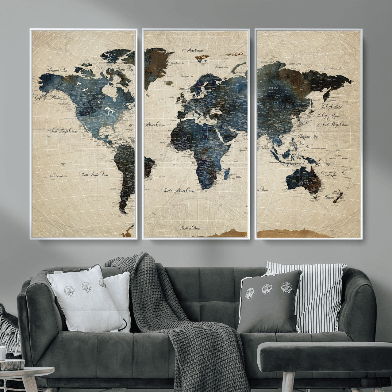 72927803-MGV-CV-36X24 - World Map Wall Art Canvas Print, Modern Decorative Framed Map Artwork Prints for Living Room, Office, Bedroom Wall Decor