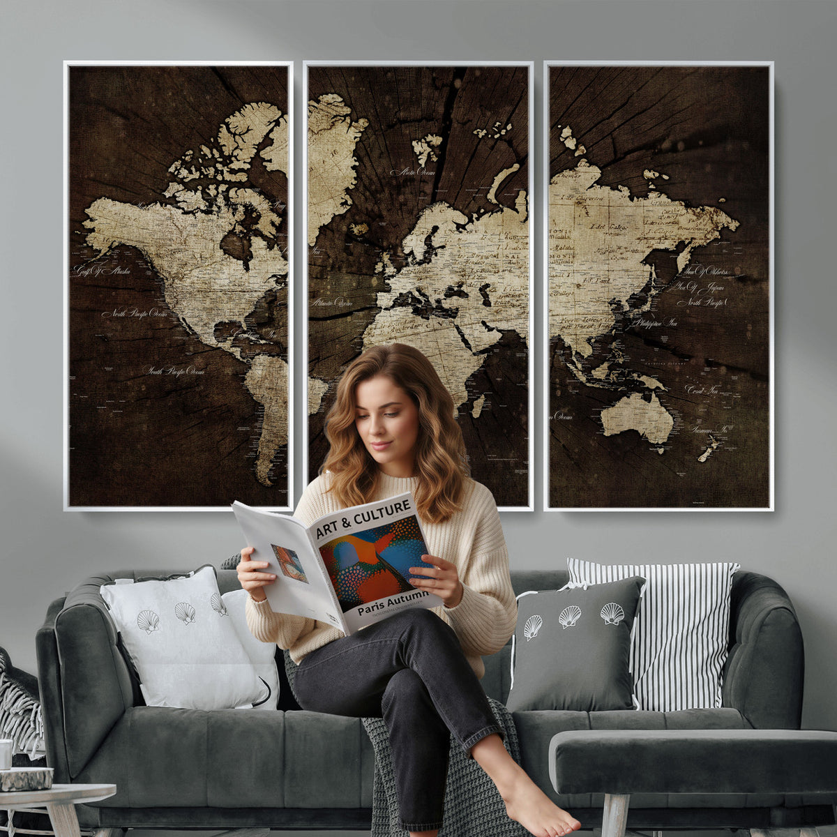 40991509-MGV-CV-36X24 - World Map Wall Art Canvas Print, Modern Decorative Framed Map Artwork Prints for Living Room, Office, Bedroom Wall Decor