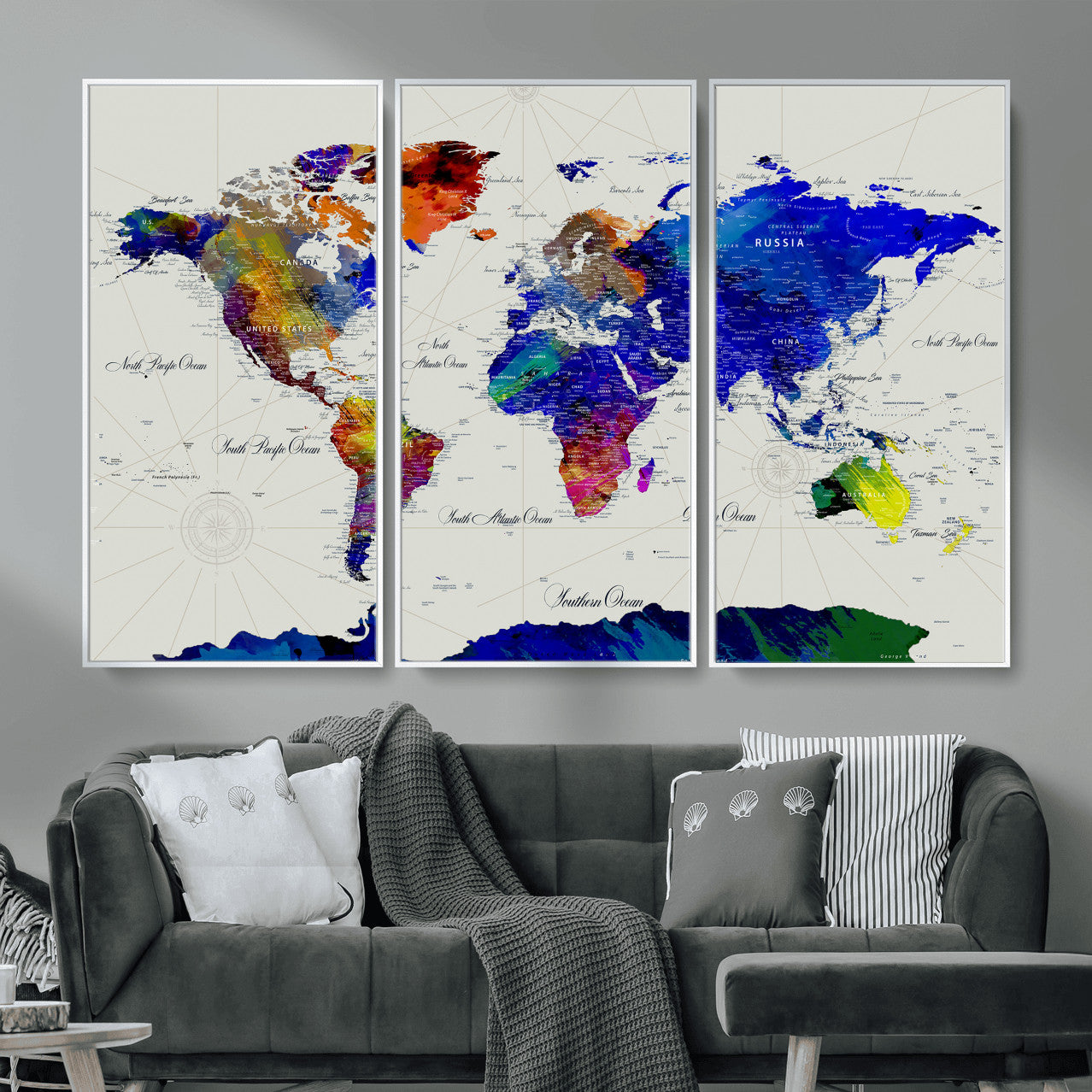 49670038-MGV-CV-36X24 - World Map Wall Art Canvas Print, Modern Decorative Framed Map Artwork Prints for Living Room, Office, Bedroom Wall Decor