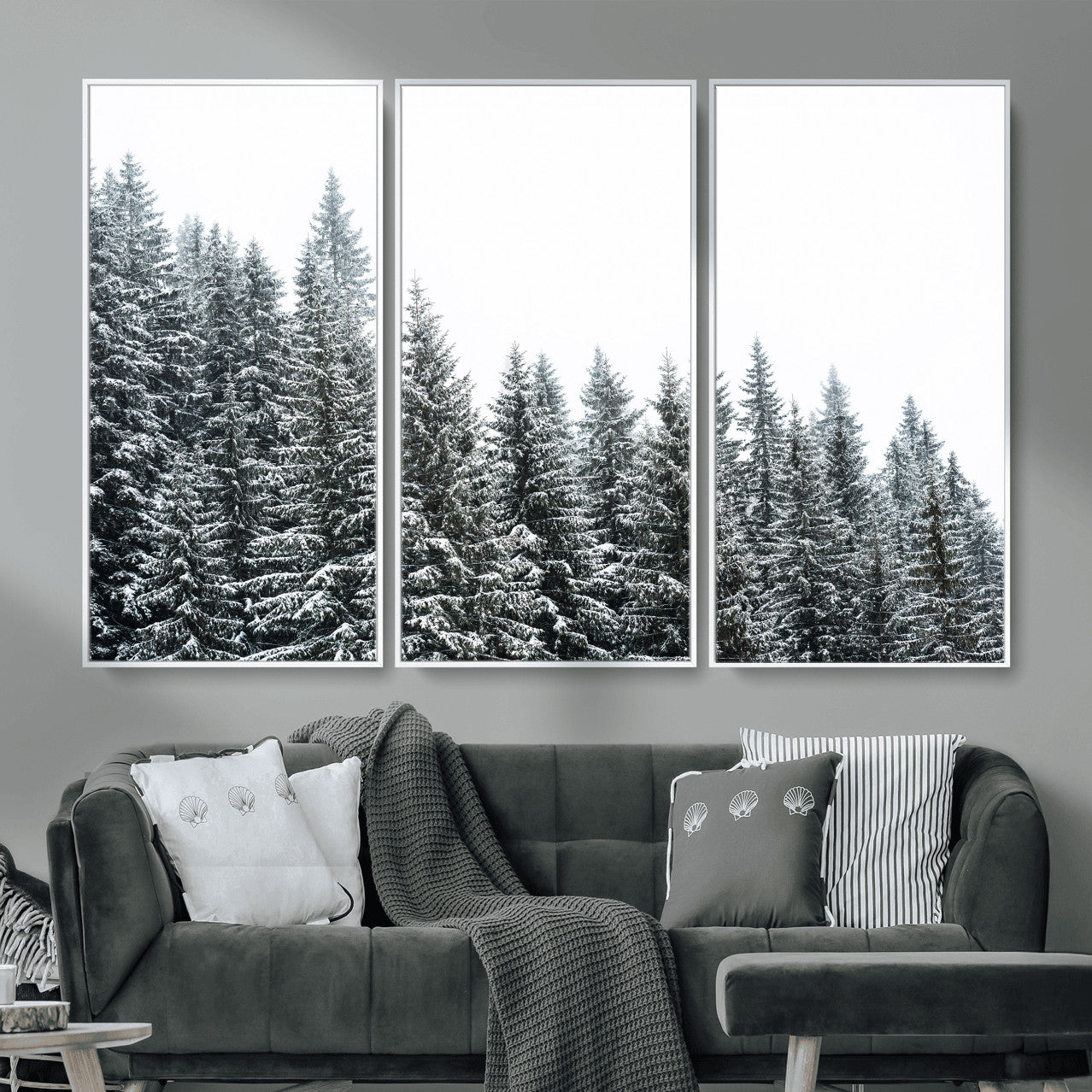 69566941-MGV-CV-36X24 - Misty Mountain Forest Canvas Print, Foggy Pine Trees Nature Wall Art, Framed Canvas Ready to Hang