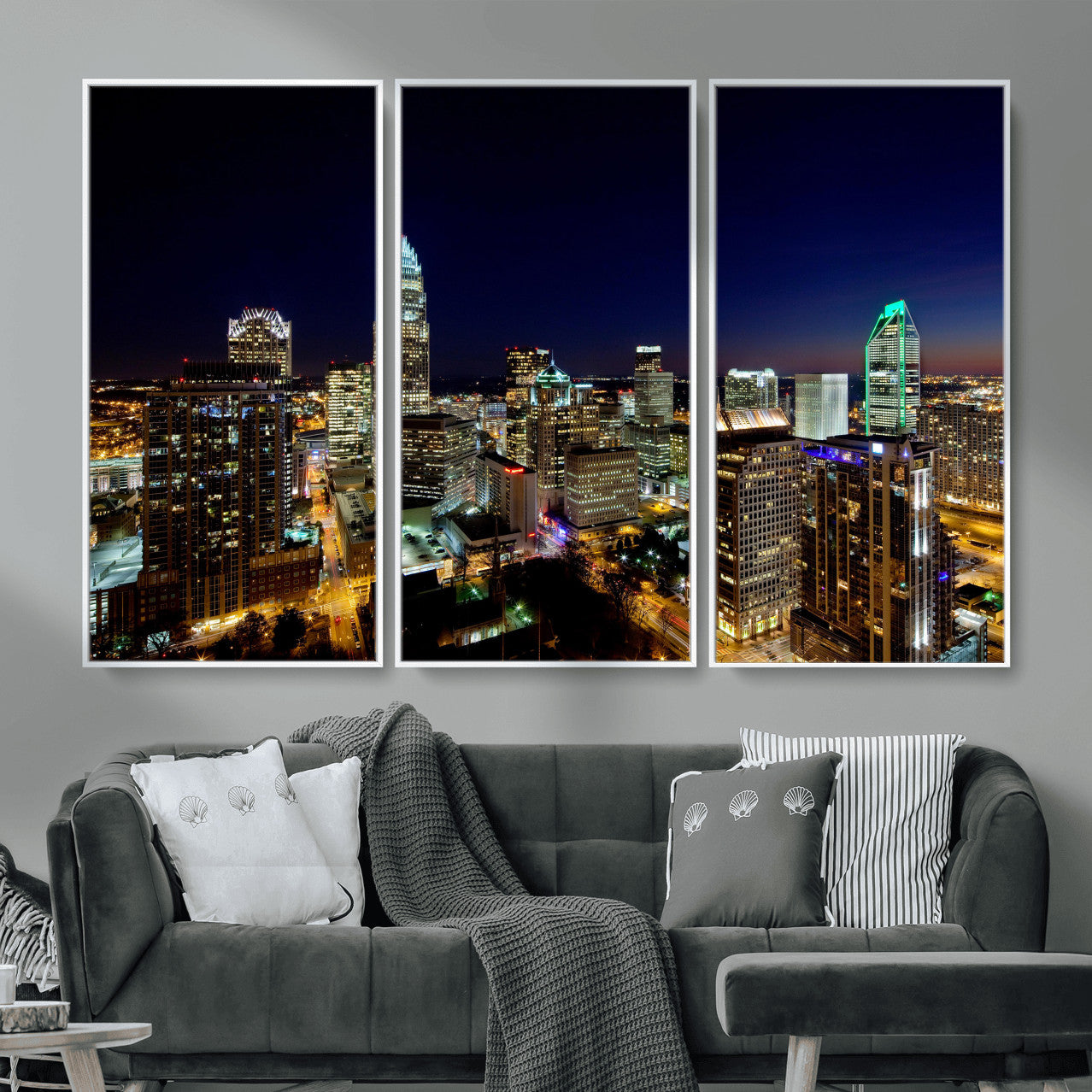 47163738-MGV-CV-36X24 - Atlanta Skyline Wall Art Canvas Print, Atlanta Downtown Night Cityscape Print for Modern Urban Wall Decor