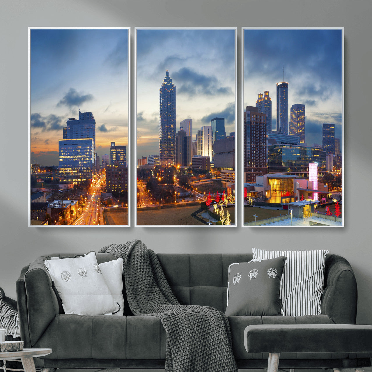 18461309-MGV-CV-36X24 - Atlanta Skyline Wall Art Canvas Print, Atlanta Downtown Night Cityscape Print for Modern Urban Wall Decor
