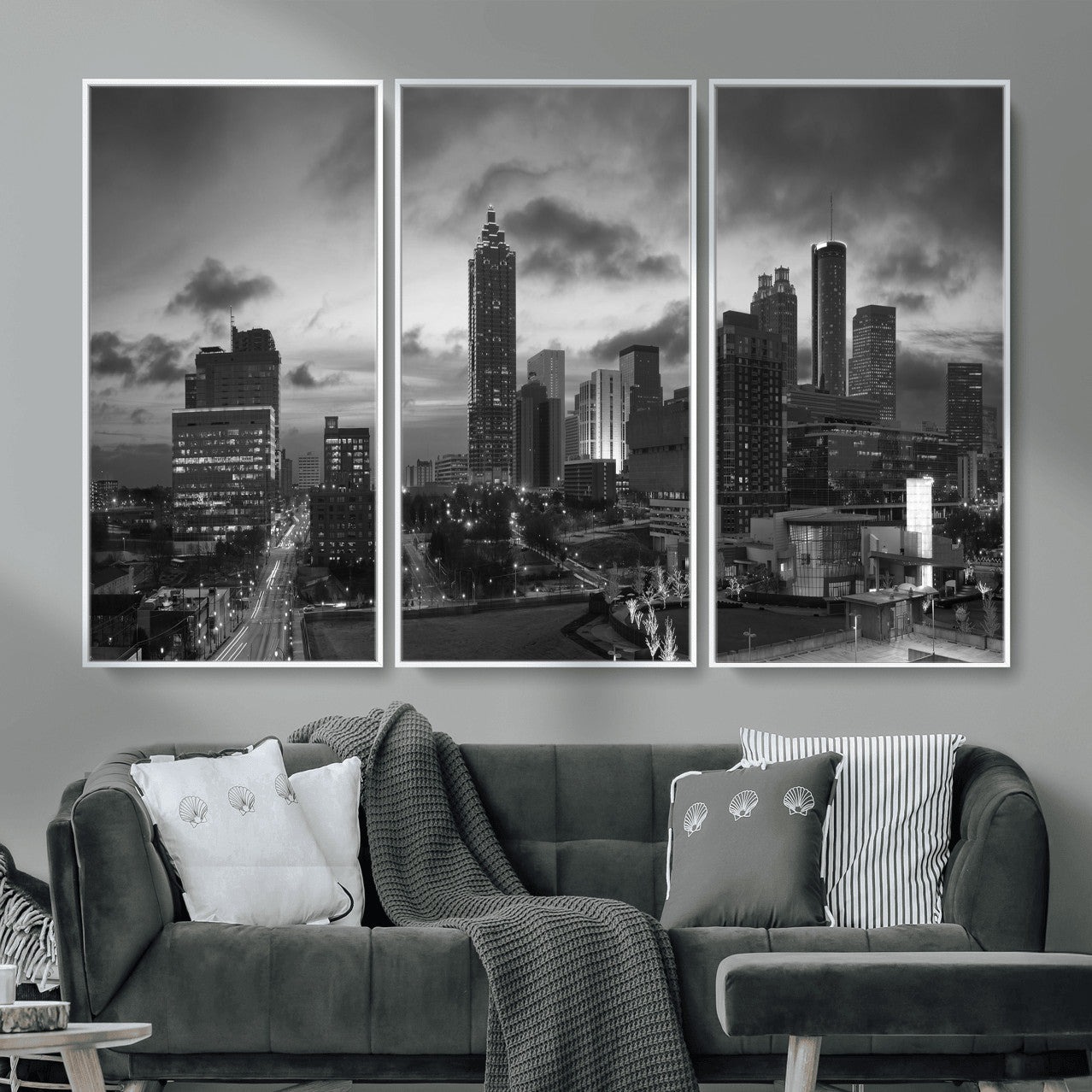 91959506-MGV-CV-36X24 - Atlanta Skyline Wall Art Canvas Print, Atlanta Downtown Night Cityscape Print for Modern Urban Wall Decor