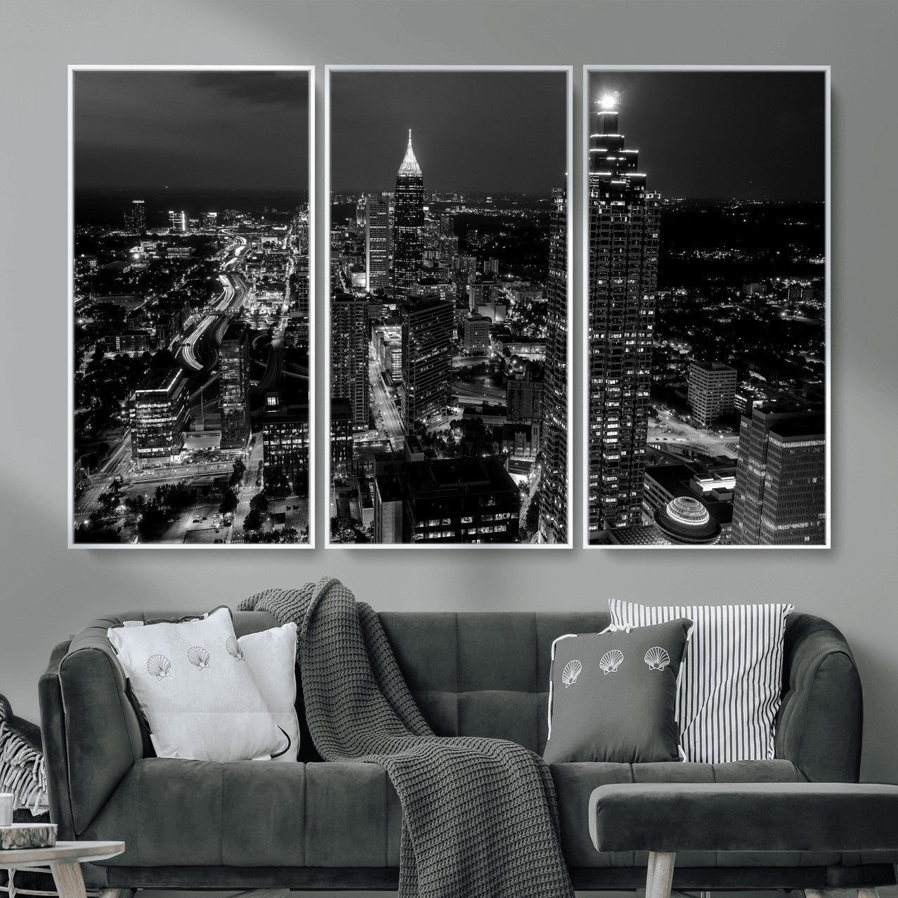56773510-MGV-CV-36X24 - Atlanta Skyline Wall Art Canvas Print, Atlanta Downtown Night Cityscape Print for Modern Urban Wall Decor