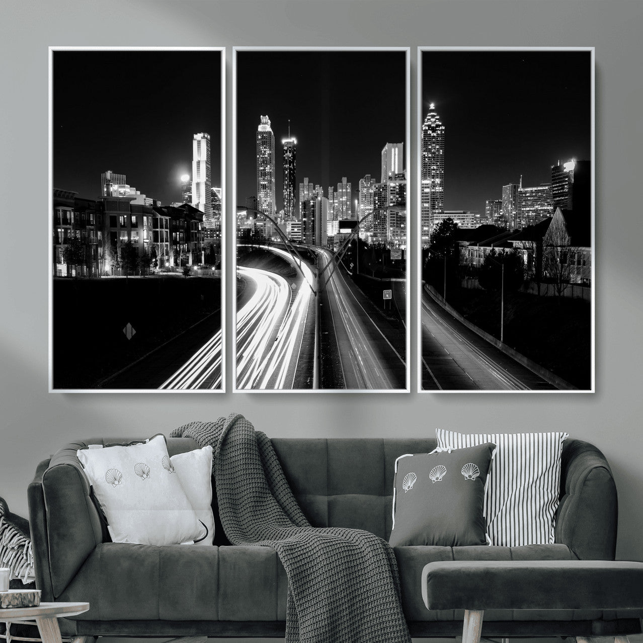 80330064-MGV-CV-36X24 - Atlanta Skyline Wall Art Canvas Print, Atlanta Downtown Night Cityscape Print for Modern Urban Wall Decor