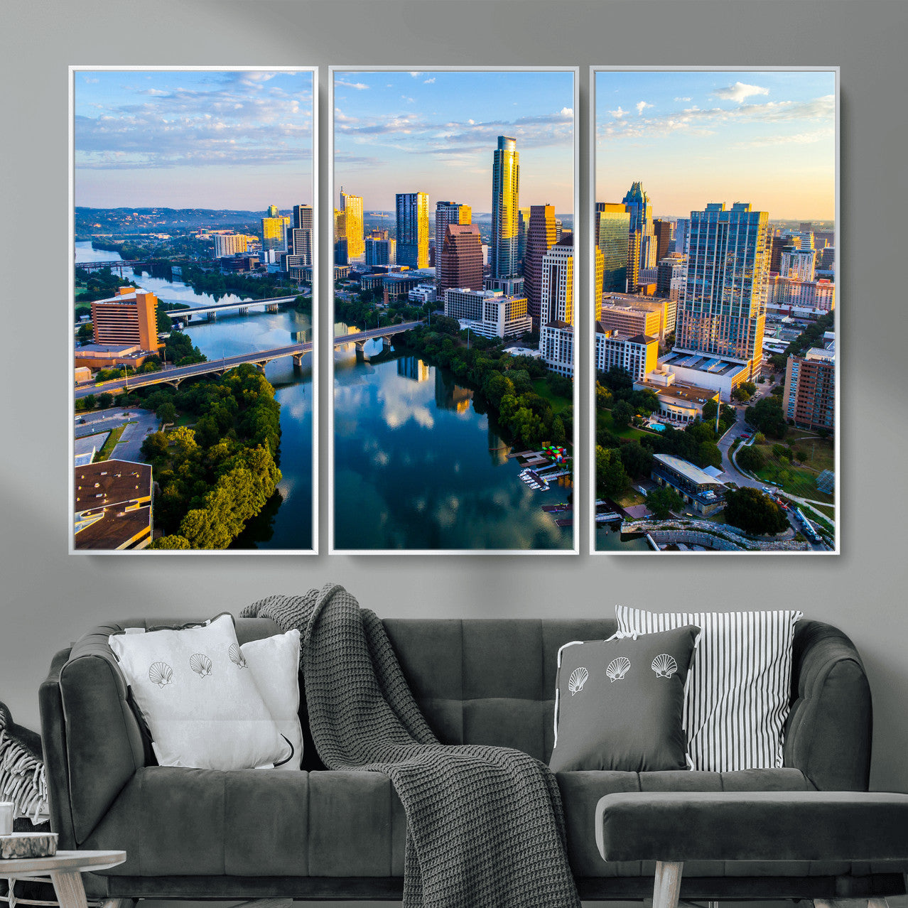 33675326-MGV-CV-36X24 - Austin Skyline Wall Art Canvas Print, Austin Downtown Night Cityscape Print for Modern Urban Wall Decor