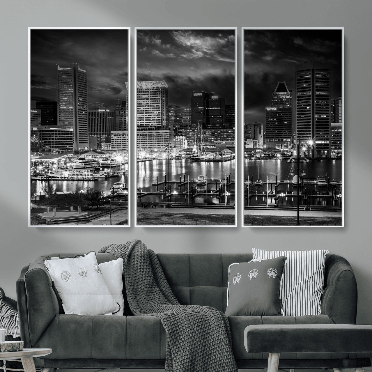 79755655-MGV-CV-36X24 - Baltimore Skyline Wall Art Canvas Print, Baltimore Downtown Night Cityscape Print for Modern Urban Wall Decor