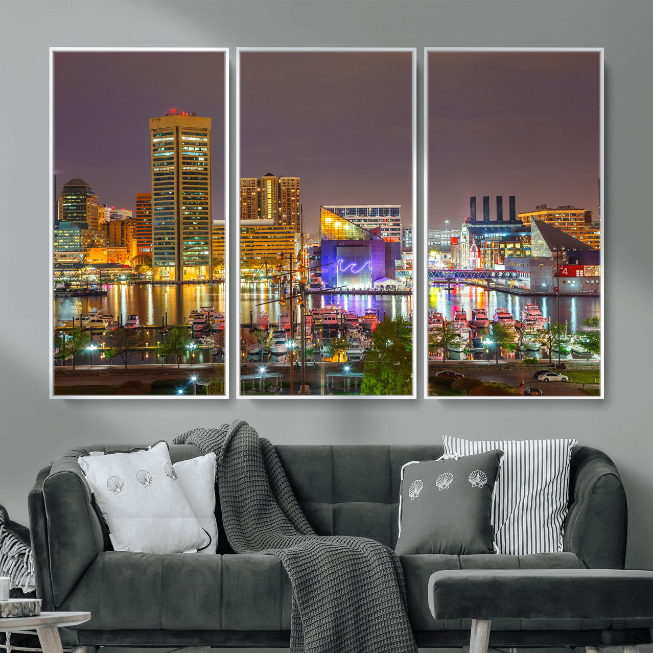 42654823-MGV-CV-36X24 - Baltimore Skyline Wall Art Canvas Print, Baltimore Downtown Night Cityscape Print for Modern Urban Wall Decor