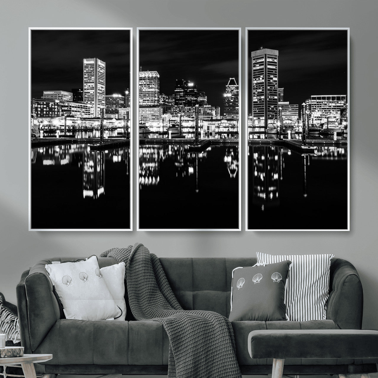 69187681-MGV-CV-36X24 - Baltimore Skyline Wall Art Canvas Print, Baltimore Downtown Night Cityscape Print for Modern Urban Wall Decor
