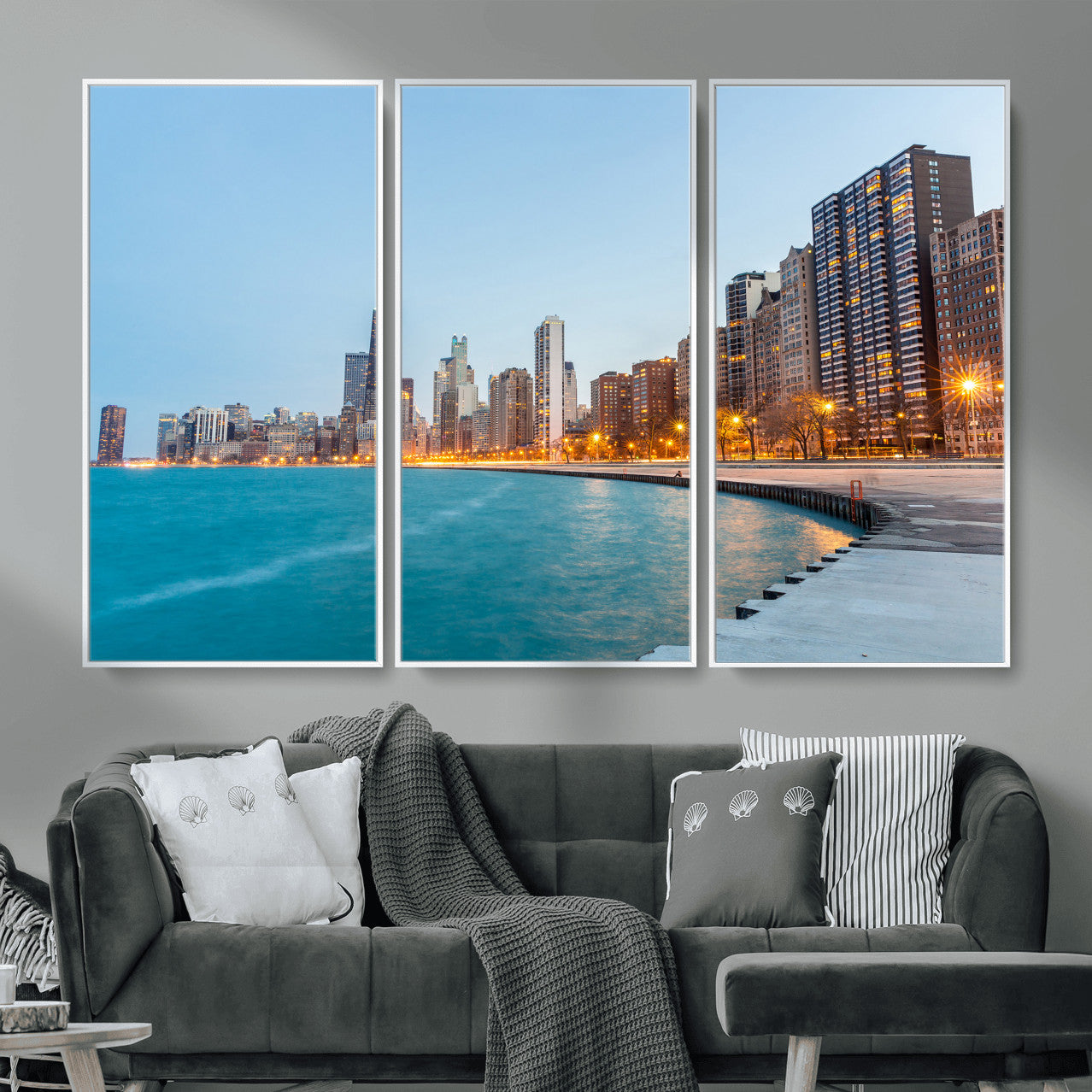 66780141-MGV-CV-36X24 - Chicago Wall Art Canvas Print, Chicago City Downtown Night Cityscape Print for Modern Urban Wall Decor