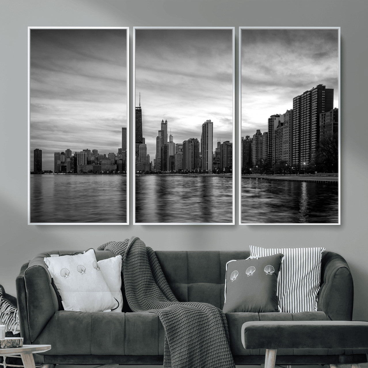 74552581-MGV-CV-36X24 - Chicago Wall Art Canvas Print, Chicago City Downtown Night Cityscape Print for Modern Urban Wall Decor