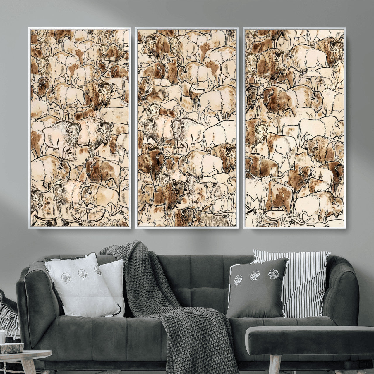 50142019-MGV-CV-36X24 - Farmhouse Animals Wall Art Canvas Print - Abstract Farm Animal Drawing Mid-Century Wall Art for Cabin Decor