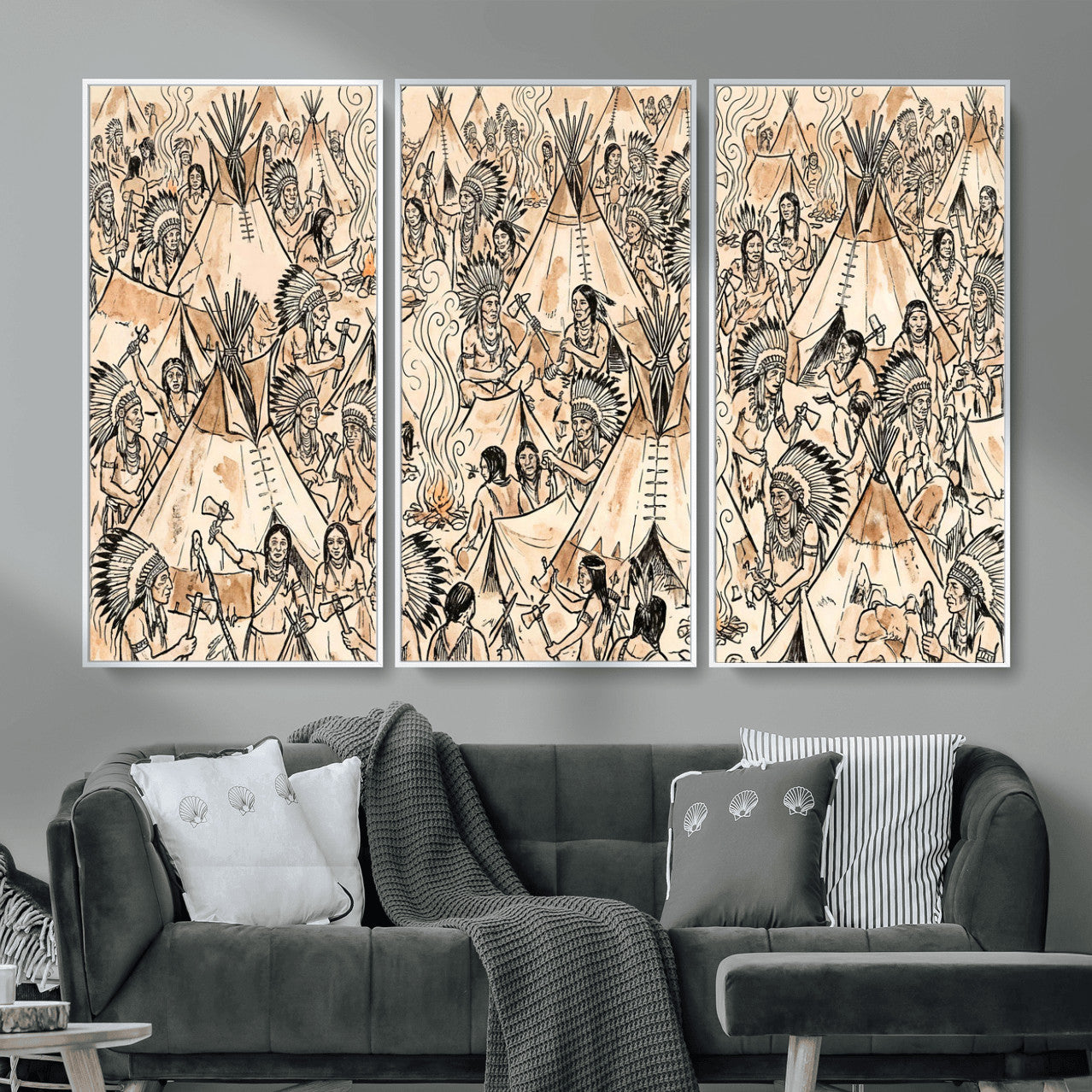 72739176-MGV-CV-36X24 - Farmhouse Animals Wall Art Canvas Print - Abstract Farm Animal Drawing Mid-Century Wall Art for Cabin Decor