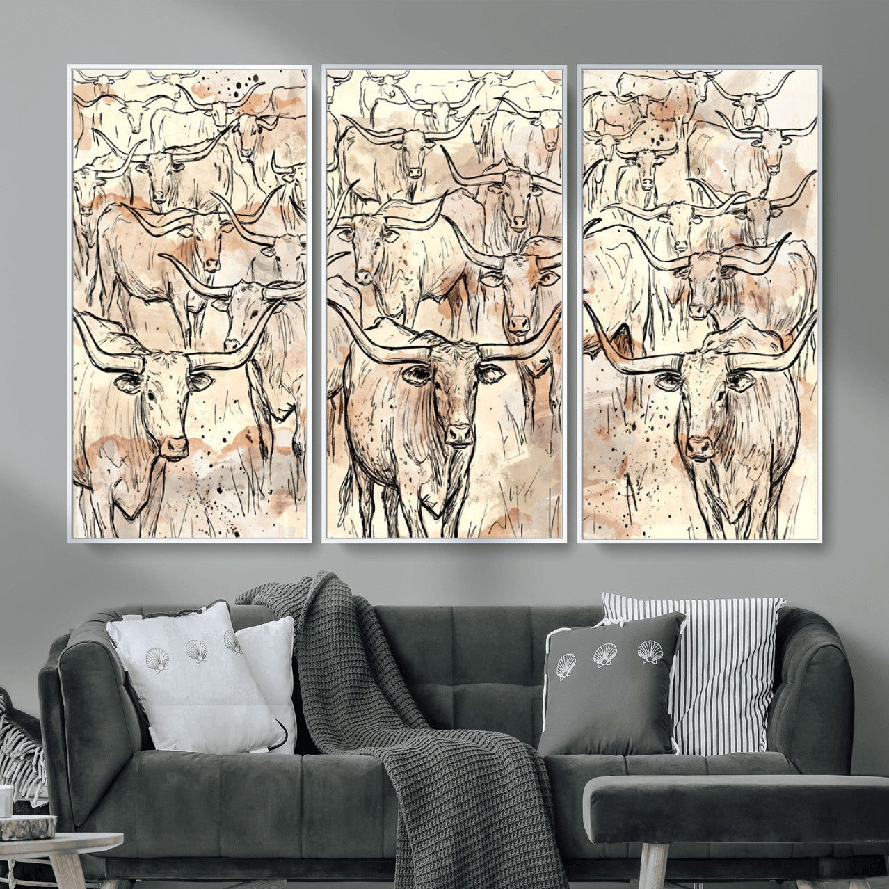 94055403-MGV-CV-36X24 - Farmhouse Animals Wall Art Canvas Print - Abstract Farm Animal Drawing Mid-Century Wall Art for Cabin Decor