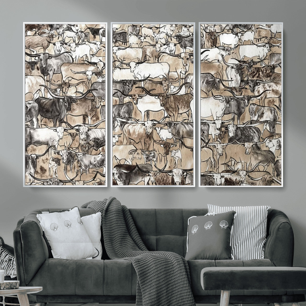 64368752-MGV-CV-36X24 - Farmhouse Animals Wall Art Canvas Print - Abstract Farm Animal Drawing Mid-Century Wall Art for Cabin Decor