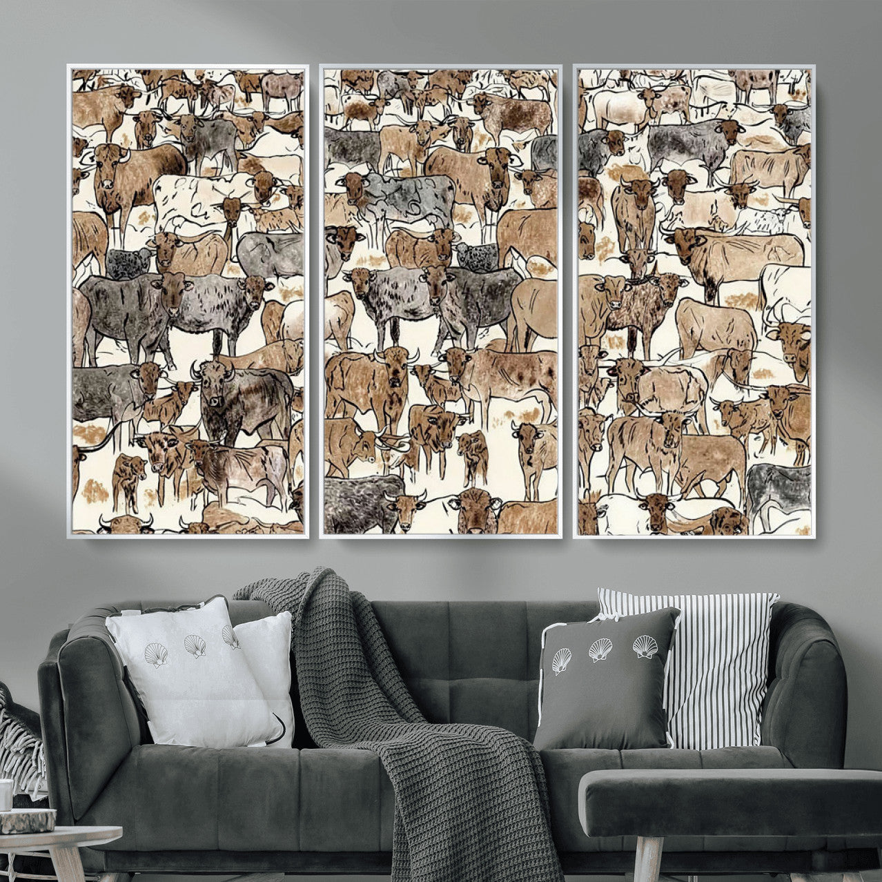 76902119-MGV-CV-36X24 - Farmhouse Animals Wall Art Canvas Print - Abstract Farm Animal Drawing Mid-Century Wall Art for Cabin Decor