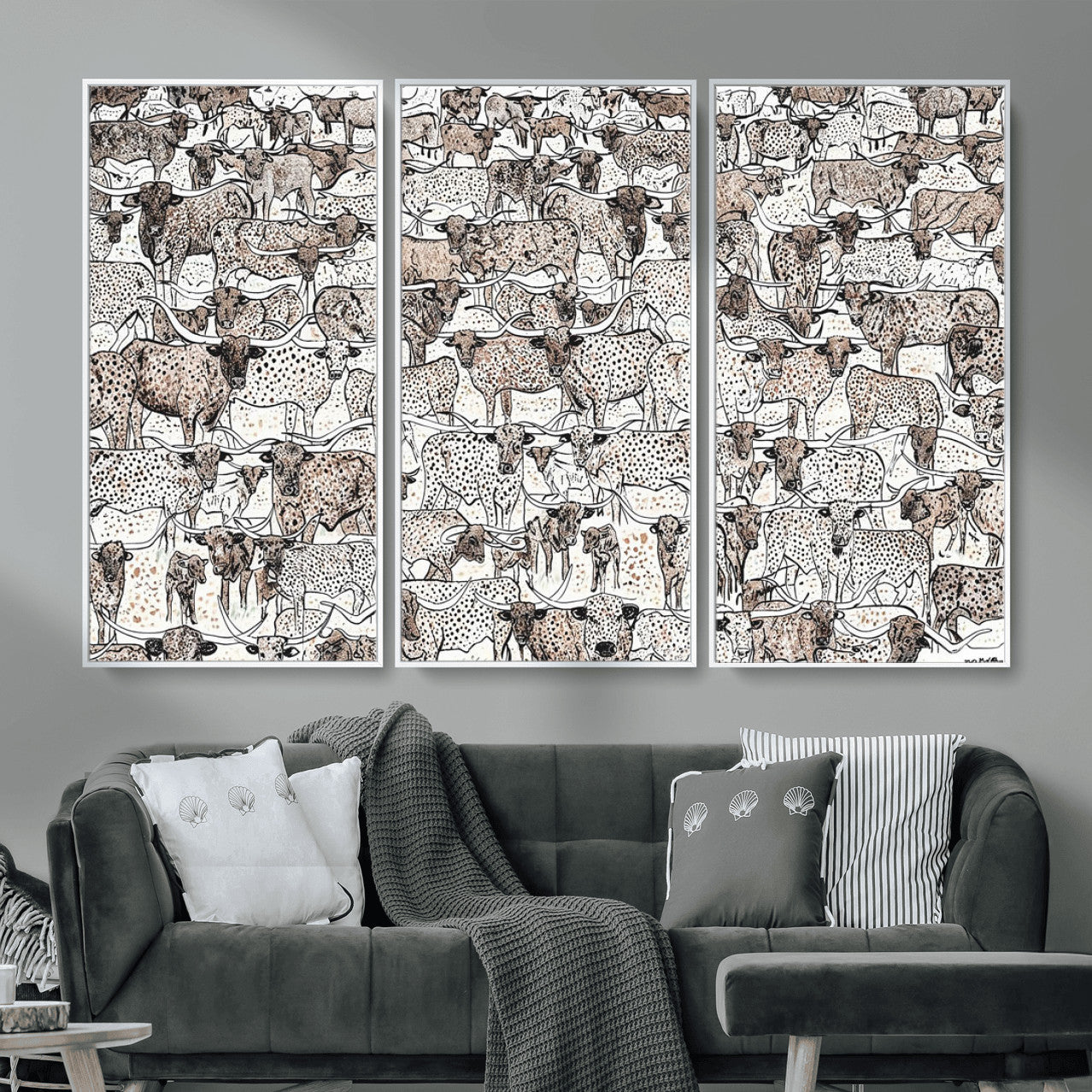 49200255-MGV-CV-36X24 - Farmhouse Animals Wall Art Canvas Print - Abstract Farm Animal Drawing Mid-Century Wall Art for Cabin Decor