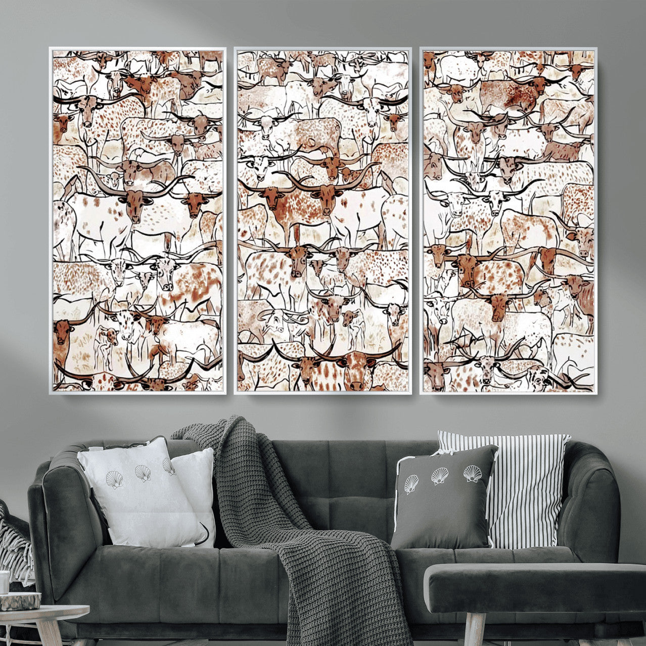 71869761-MGV-CV-36X24 - Farmhouse Animals Wall Art Canvas Print - Abstract Farm Animal Drawing Mid-Century Wall Art for Cabin Decor