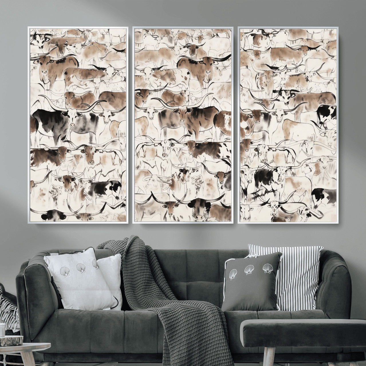66685375-MGV-CV-36X24 - Farmhouse Animals Wall Art Canvas Print - Abstract Farm Animal Drawing Mid-Century Wall Art for Cabin Decor