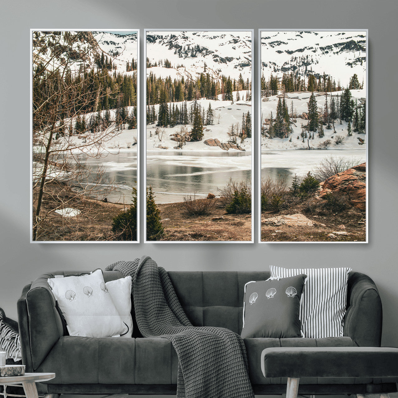 10336249-MGV-CV-36X24 - Snowy Mountain Landscape Wall Art Canvas Print, Alpine Pine Forest Winter Nature Wall Decor for Living Room and Office