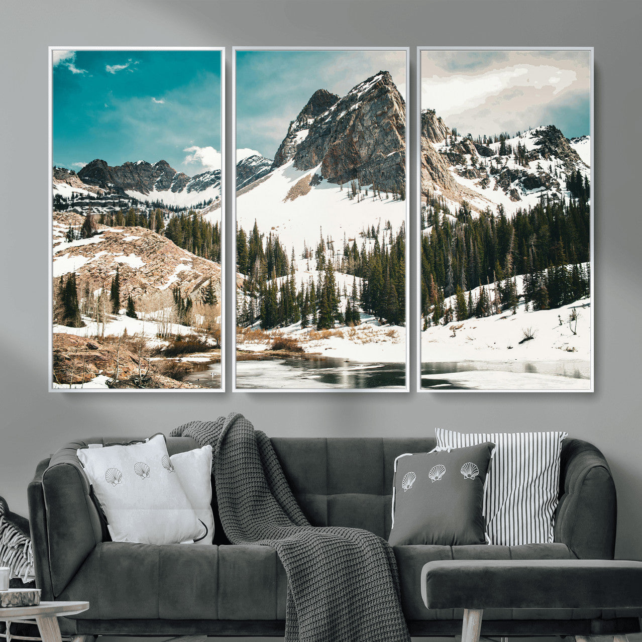 56837070-MGV-CV-36X24 - Snowy Mountain Landscape Wall Art Canvas Print, Alpine Pine Forest Winter Nature Wall Decor for Living Room and Office