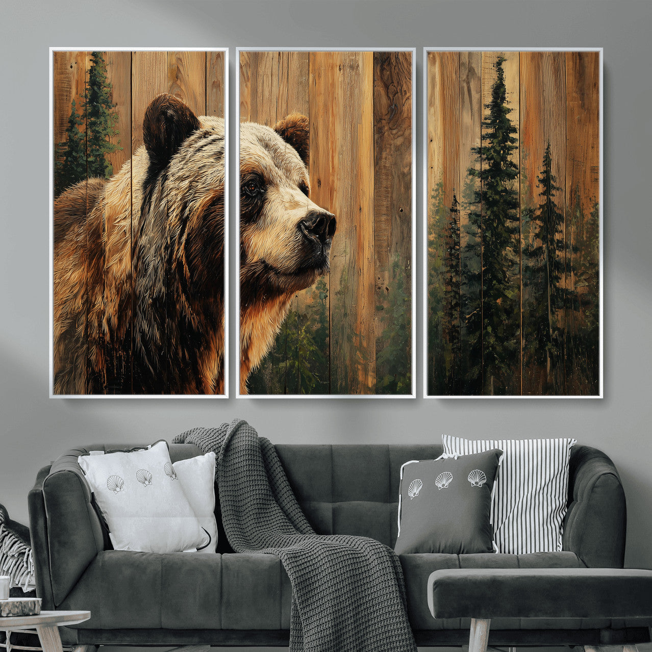 75645180-MGV-CV-36X24 - Grizzly Bear Wall Art Canvas Print, Rustic Wildlife Bear Artwork, Forest Animal Painting, Cabin Lodge Nature Wall Decor