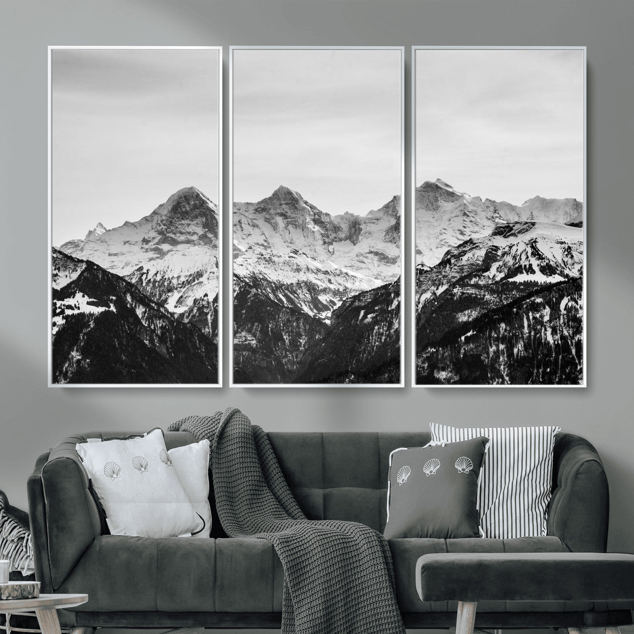 85684934-MGV-CV-36X24 - Black and White Mountain Wall Art Canvas Print, Snowy Alpine Peaks Landscape Photography, Minimal Monochrome Mountain Art, Scenic Nature Wall Decor