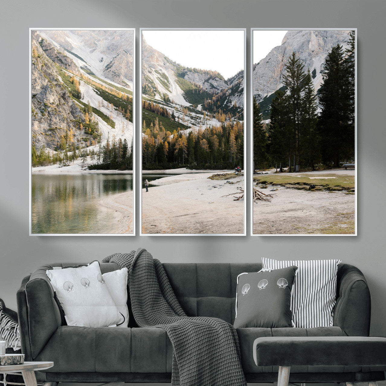89246758-MGV-CV-36X24 - Lake Braies Alpine Landscape Wall Art Canvas Print, Dolomites Mountain Lake Forest Canvas Print, Italian Alps Scenic Nature Art Printing