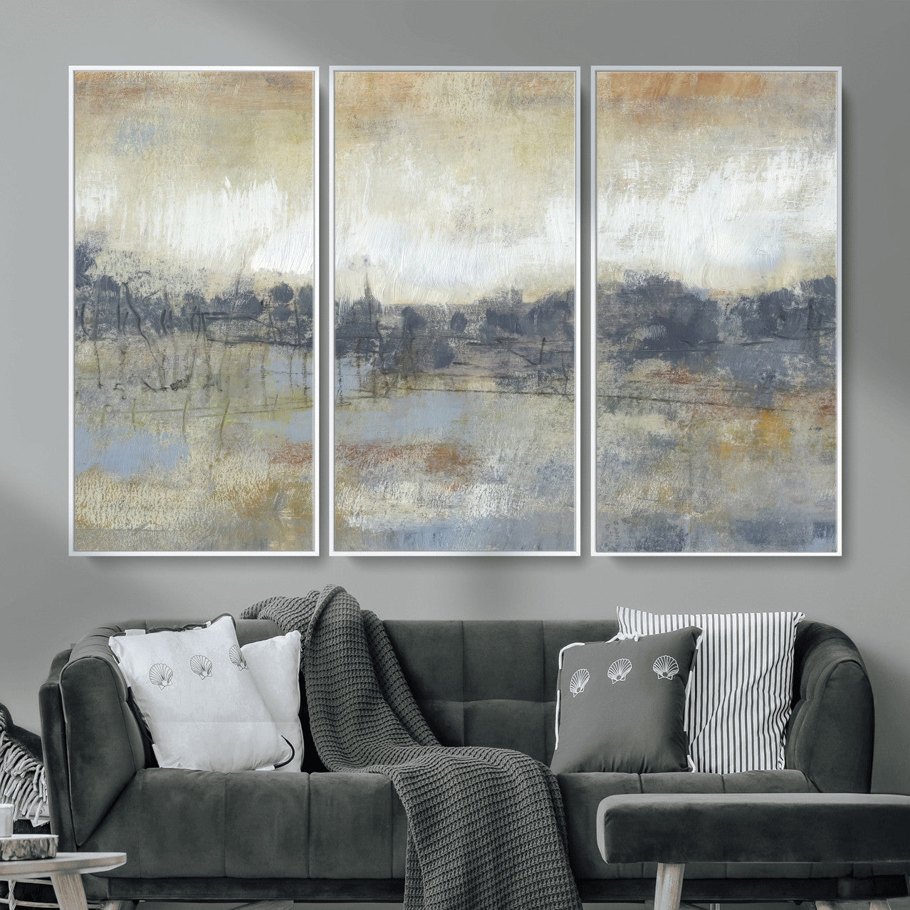 73973590-MGV-CV-36X24 - Abstract Neutral Landscape Painting Wall Art Canvas Print, Modern Minimal Texture Horizon Canvas Print, Beige Gray Contemporary Abstract Art Printing
