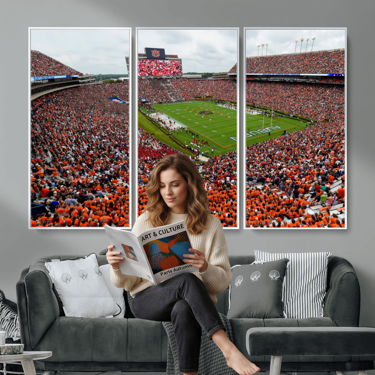 82562490-MGV-CV-36X24 - Auburn Stadium Sunset Wall Art Canvas Print, Jordan Hare Stadium Game Day Crowd, Auburn Tigers Football Artwork