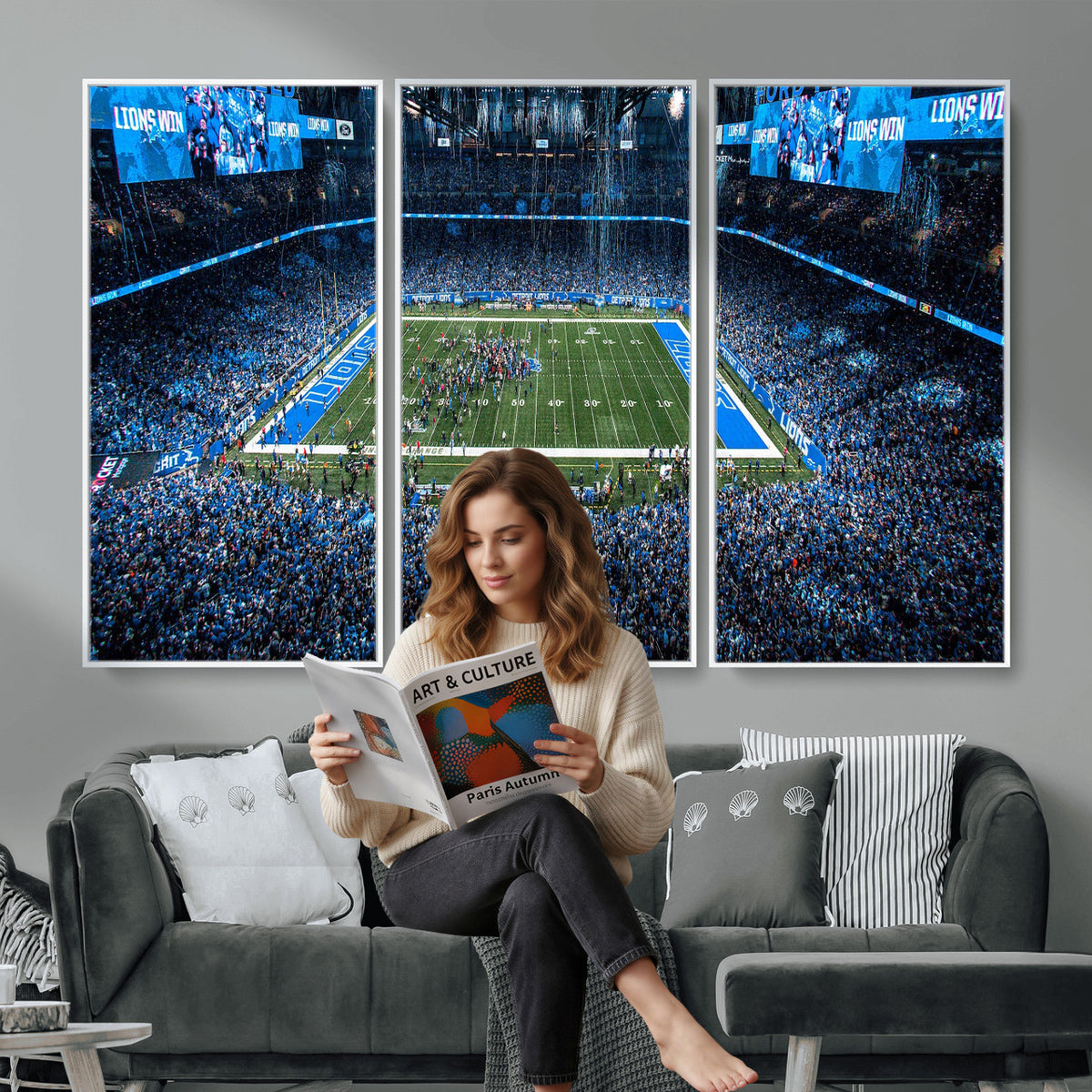 80882005-MGV-CV-36X24 - Detroit Lions Stadium Wall Art Canvas Print, Football Field Panorama