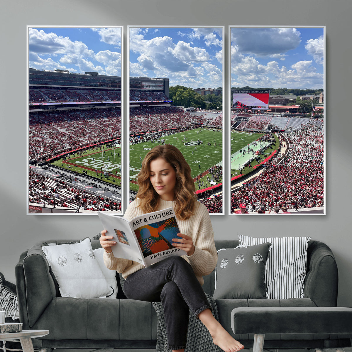 10665453-MGV-CV-36X24 - Georgia Bulldogs Stadium Wall Art Canvas Print, Sanford, Framed and Ready to Hang