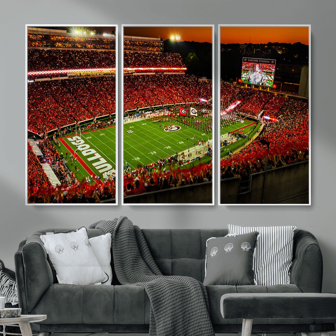 48894104-MGV-CV-36X24 - Georgia Bulldogs Stadium Wall Art Canvas Print, Sanford Stadium Night Game Panorama, College Football Crowd Wall Decor