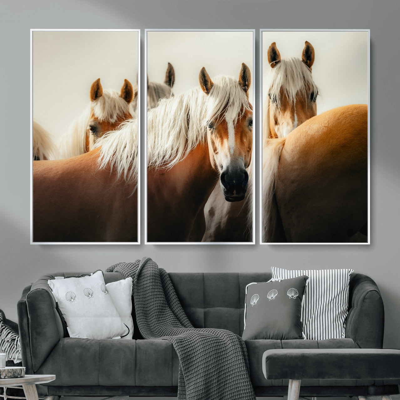 71904941-MGV-CV-36X24 - Wild Horse Herd Wall Art Canvas Print, Natural Horse Portrait Nature Wall Decor for Living Room and Office