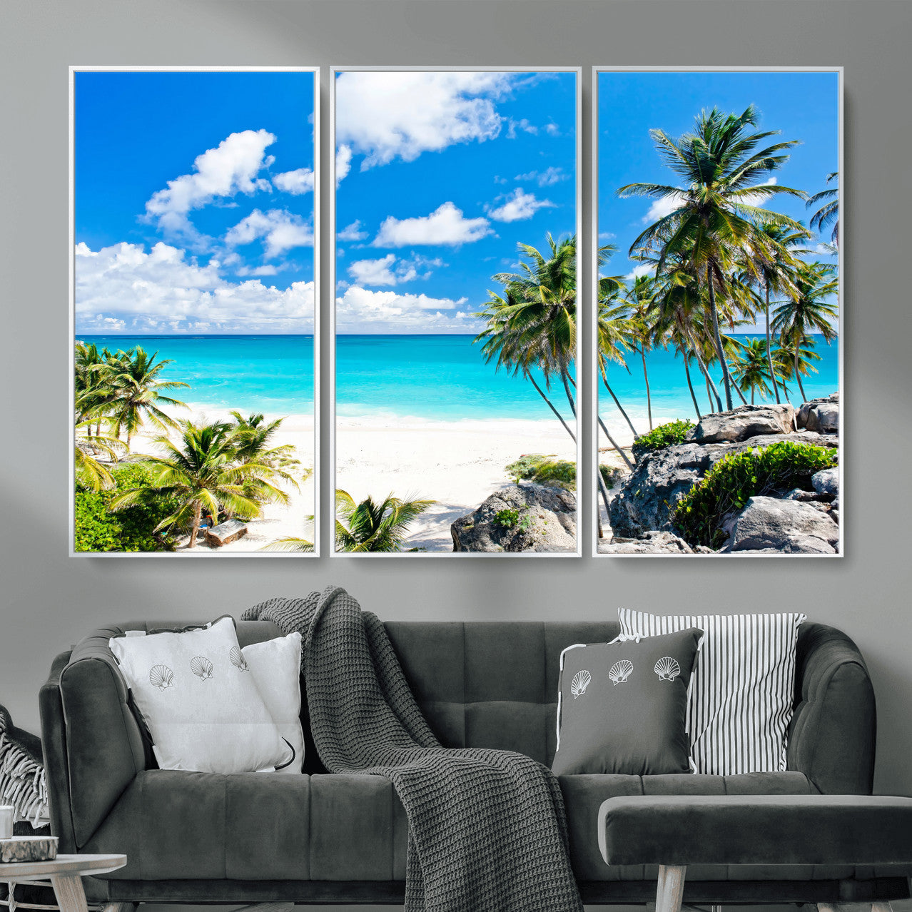 51097197-MGV-CV-36X24 - Tropical Beach Wall Art Canvas Print, Palm Tree Ocean Landscape Photography, Caribbean Coastal Artwork