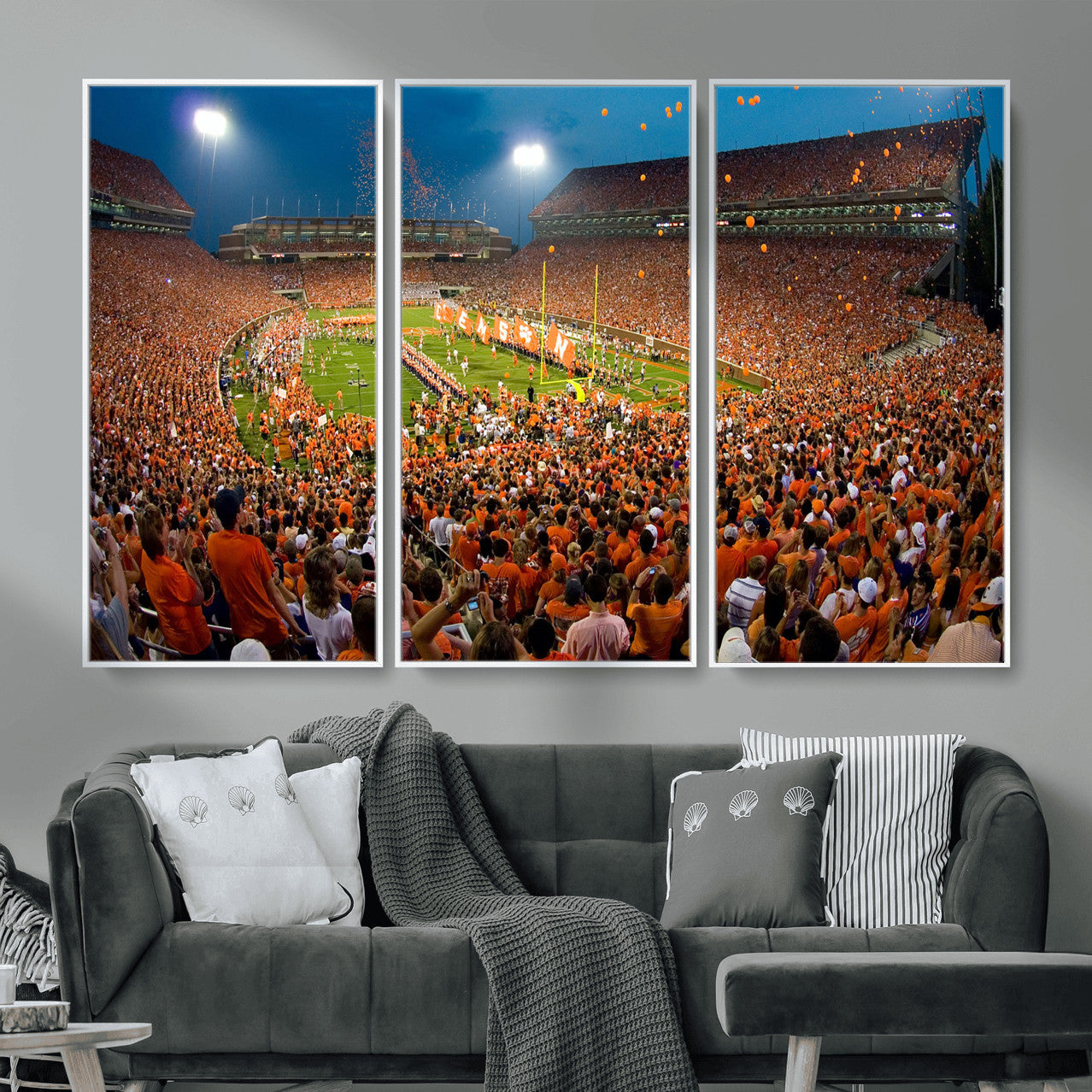 42850097-MGV-CV-36X24 - Clemson Tigers Memorial Stadium Wall Art Canvas Print, Death Valley Football Stadium Artwork, Packed Game Night Crowd Scene