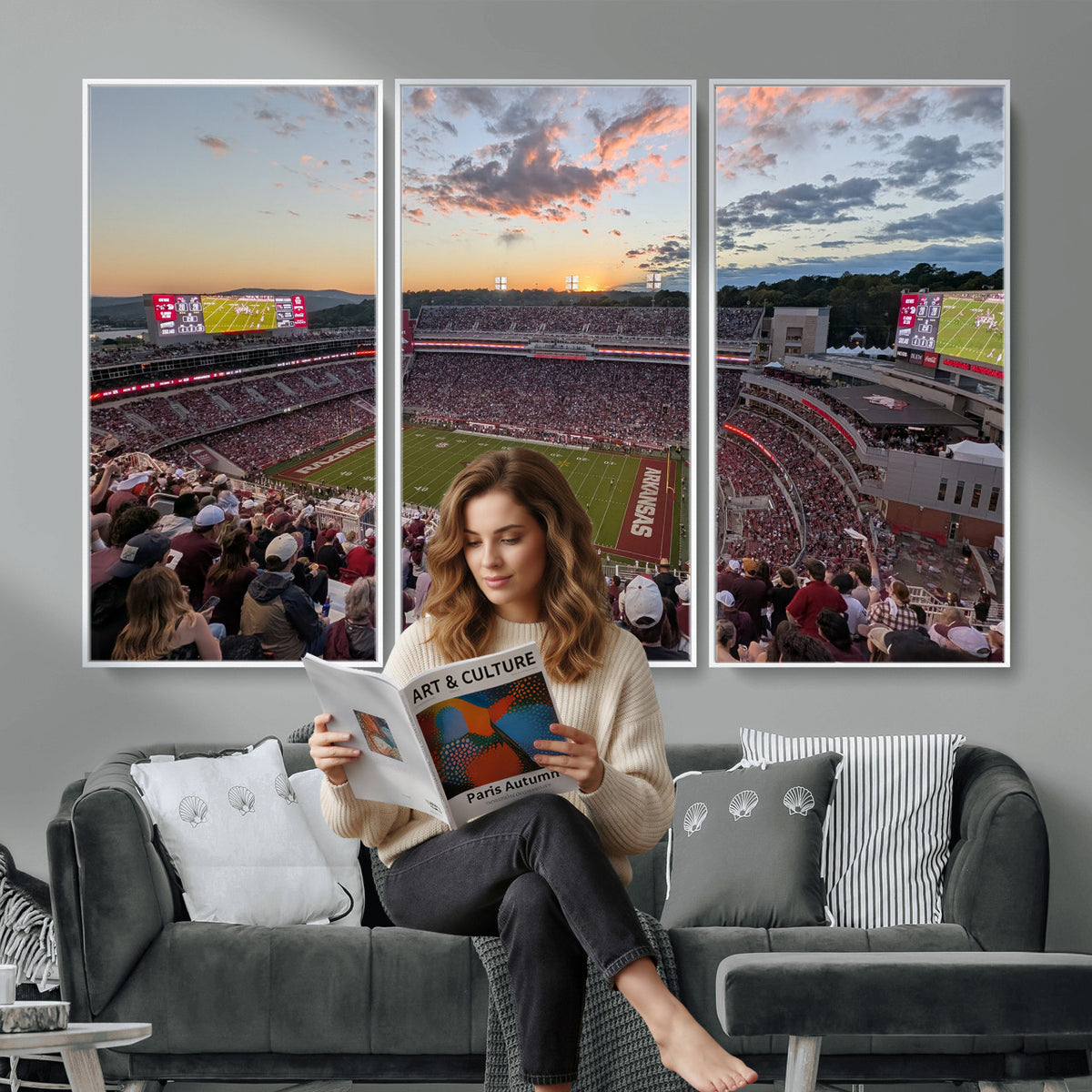 71837429-MGV-CV-36X24 - Donald W. Reynolds Razorback Stadium Wall Art Canvas Print – Arkansas Razorbacks Football Artwork for Home, Office, and Sports Room Decor