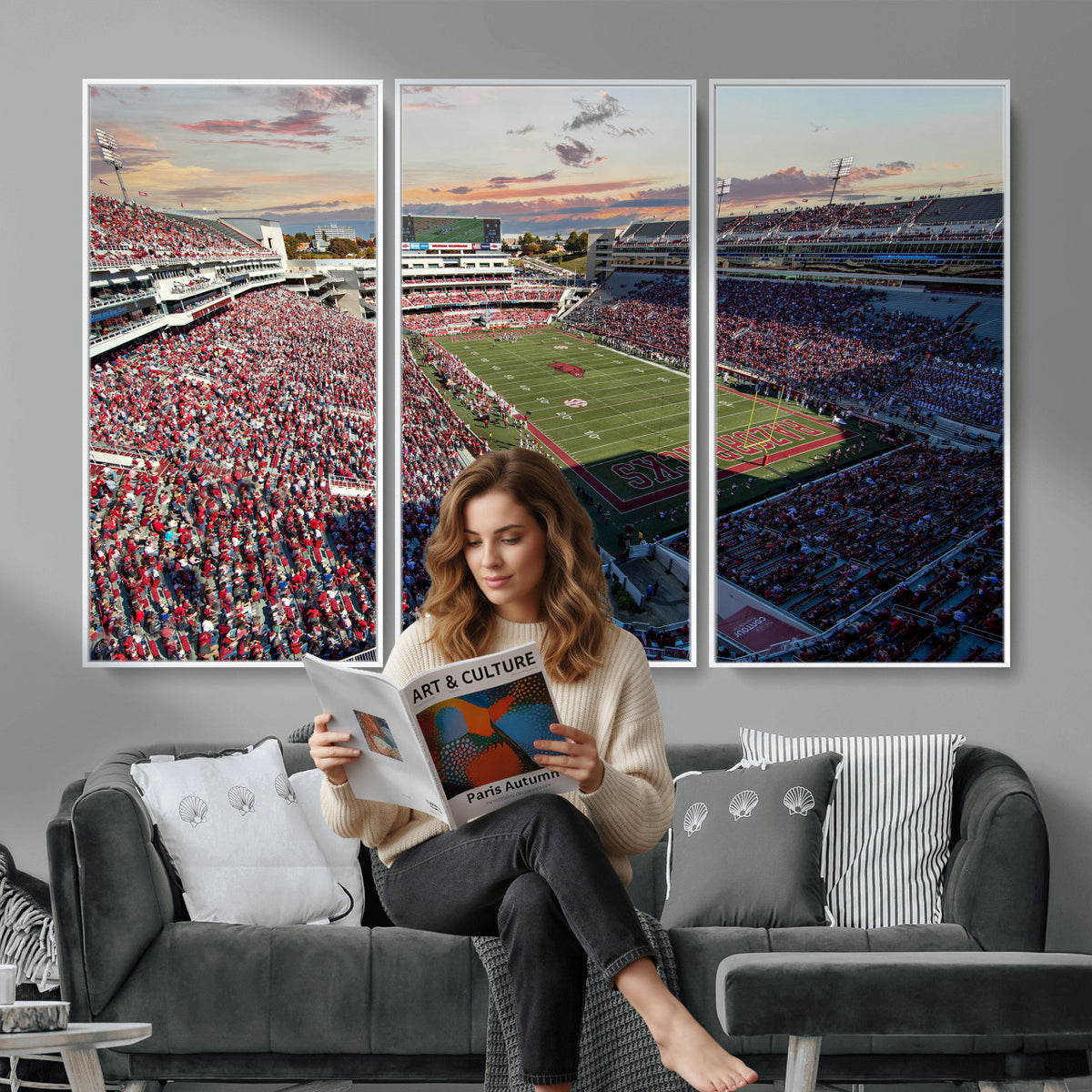 46571211-MGV-CV-36X24 - Donald W. Reynolds Razorback Stadium Wall Art Canvas Print – Arkansas Razorbacks Football Artwork for Home, Office, and Sports Room Decor